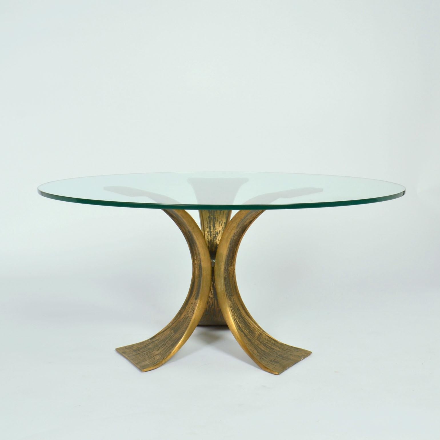 Luciano Frigerio Sculptural Round Bronze and Glass Coffee Table Italy 1980's For Sale 3