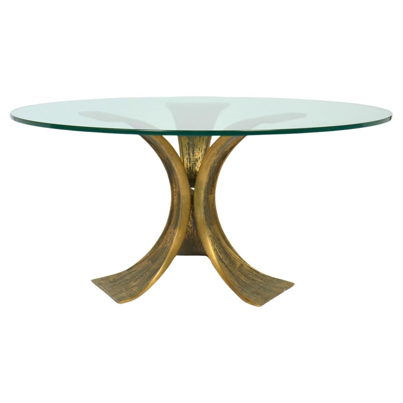 Luciano Frigerio Sculptural Round Bronze and Glass Coffee Table Italy 1980's For Sale