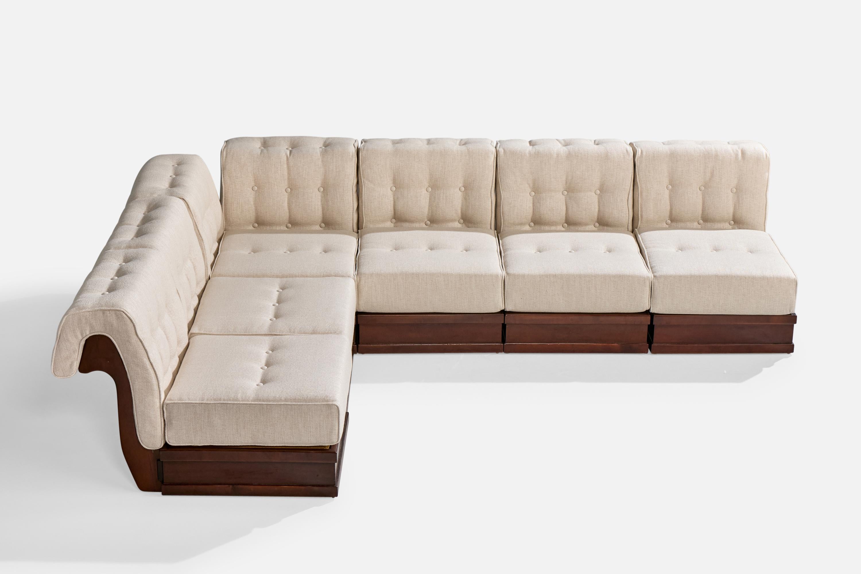 Mid-Century Modern Canapé sectionnel Luciano Frigerio, bois, tissu, Italie, 1970 en vente