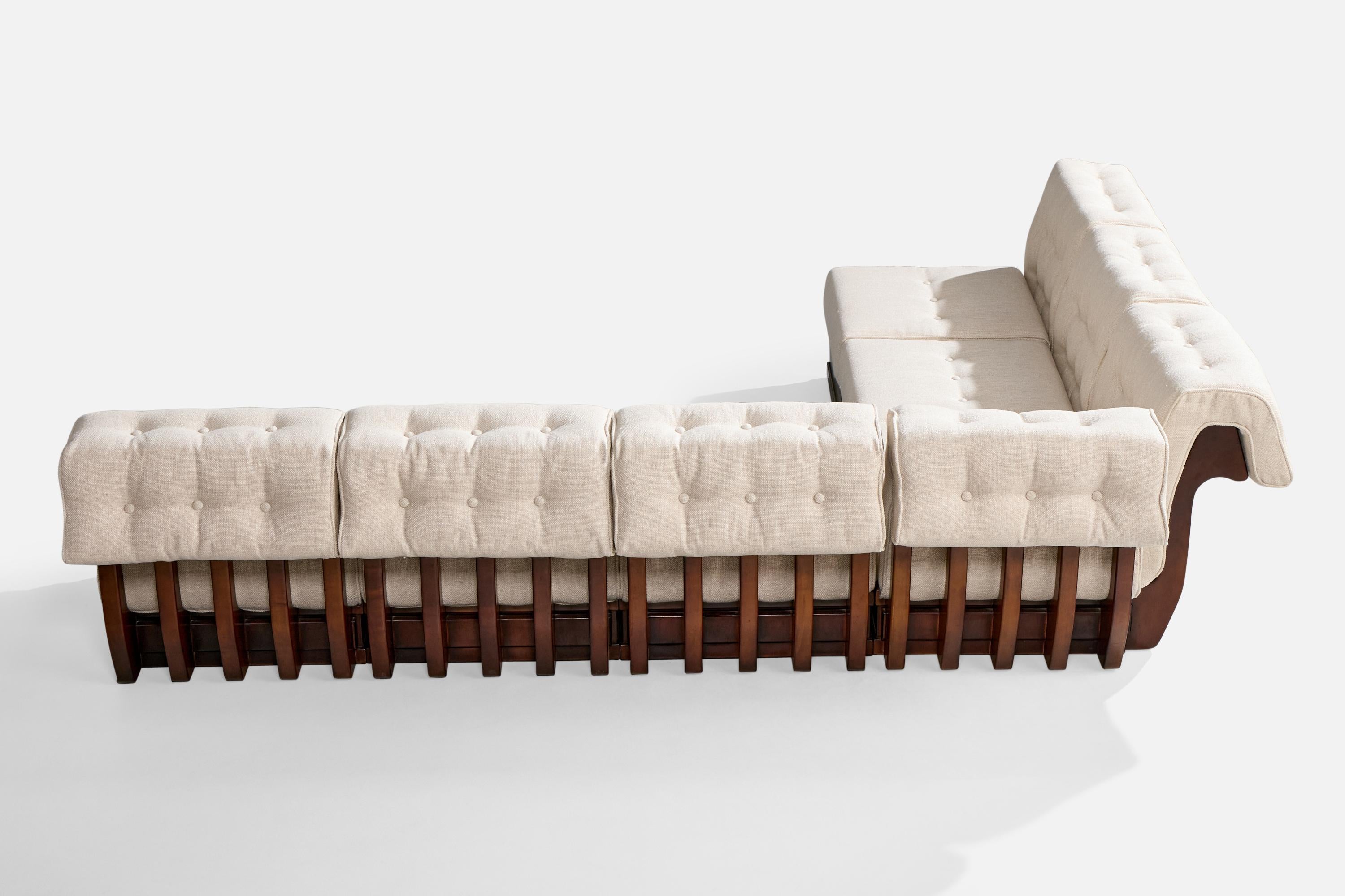 Canapé sectionnel Luciano Frigerio, bois, tissu, Italie, 1970 Bon état - En vente à High Point, NC