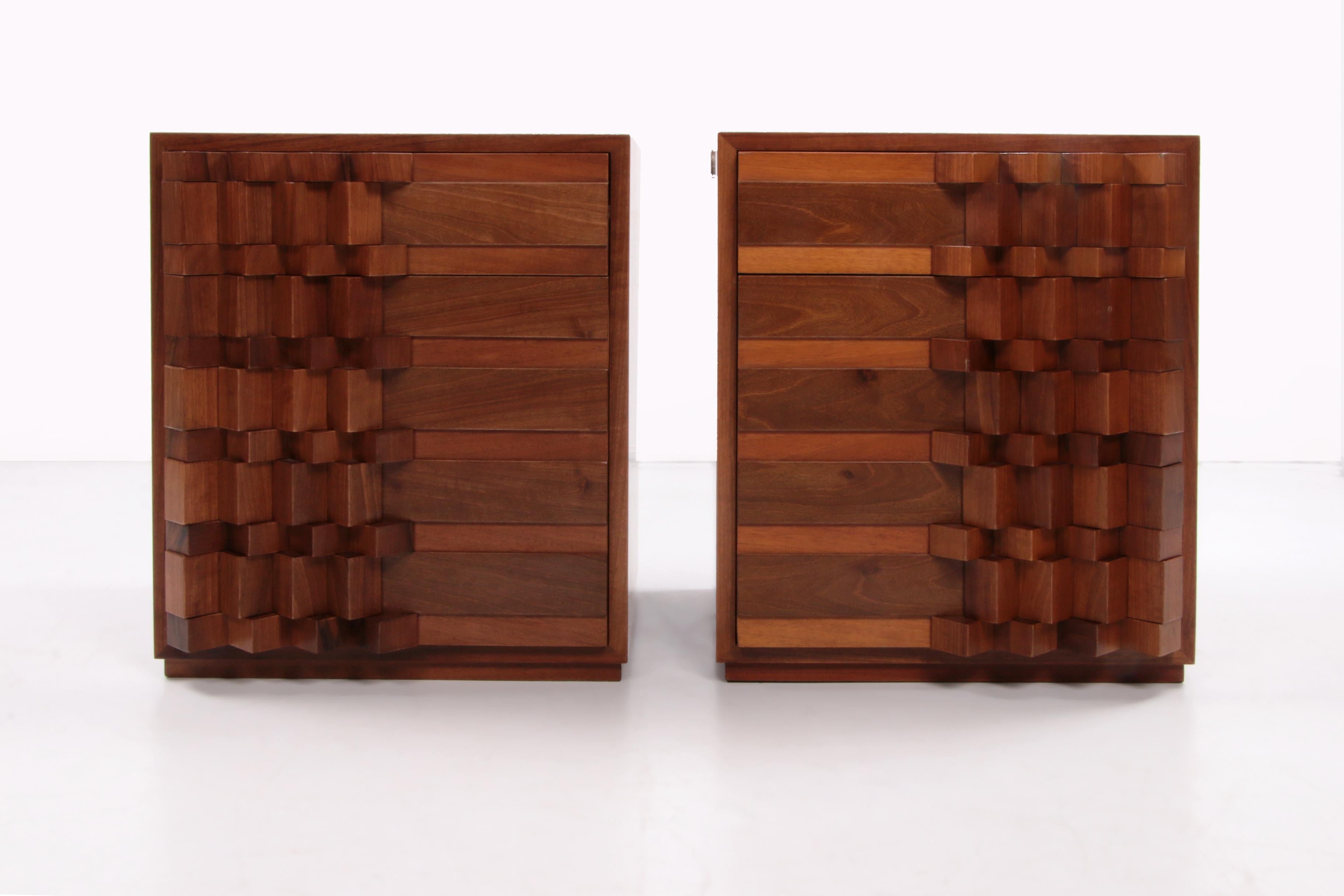 Vintage Luciano Frigerio Bedside Tables with Graphic Doors, 1970s Italy. For Sale 1