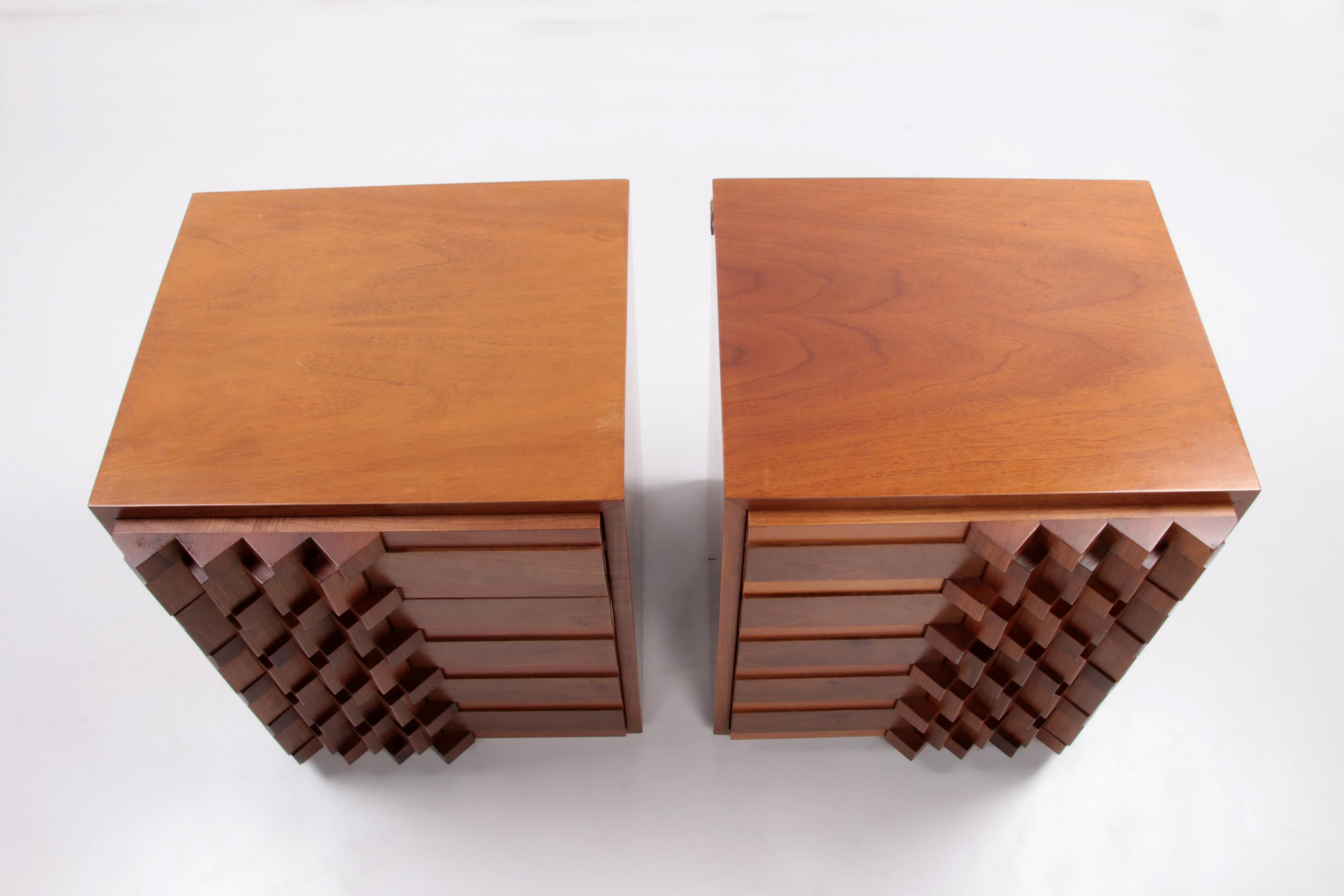 Vintage Luciano Frigerio Bedside Tables with Graphic Doors, 1970s Italy. For Sale 2