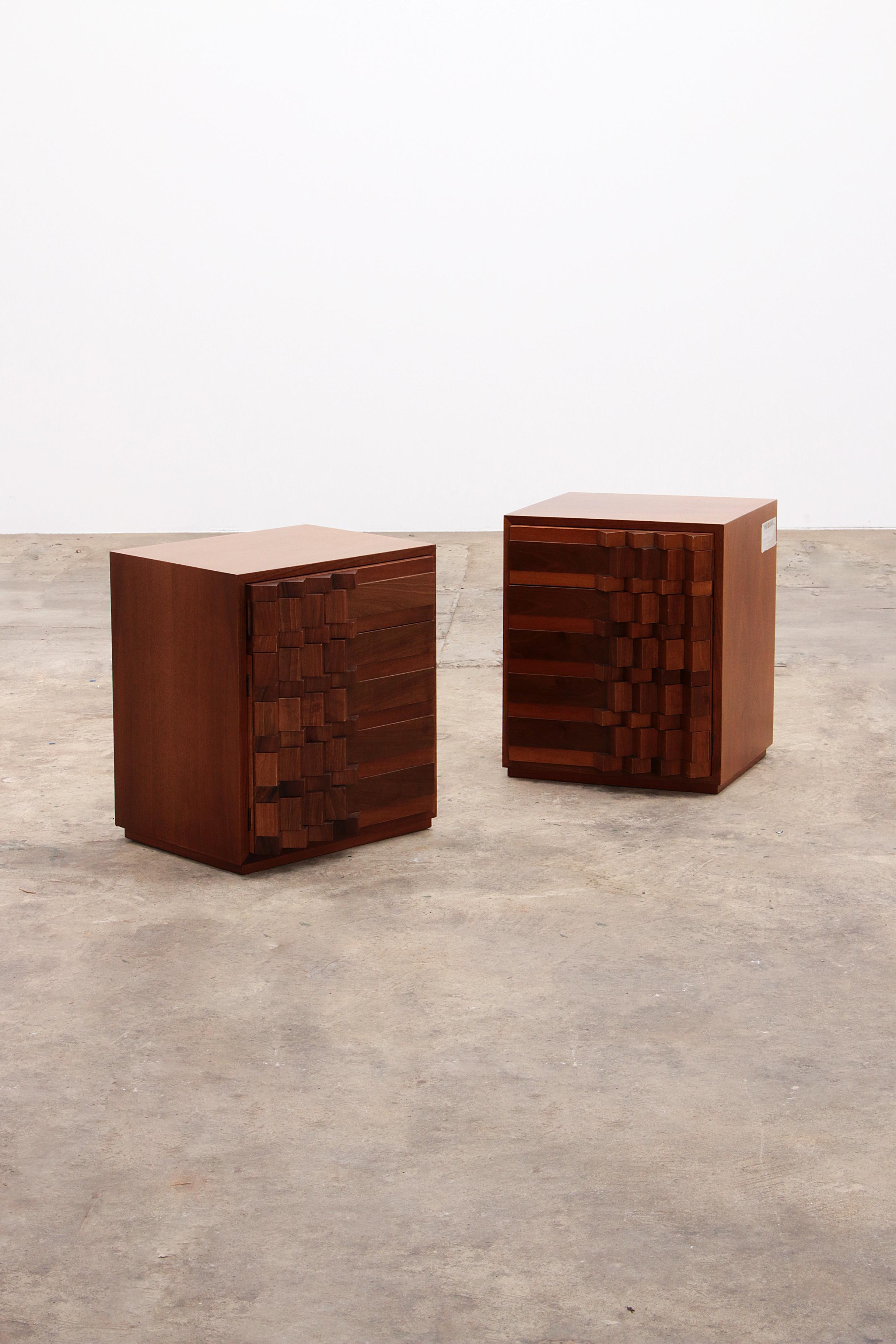 Vintage Luciano Frigerio Bedside Tables with Graphic Doors, 1970s Italy.