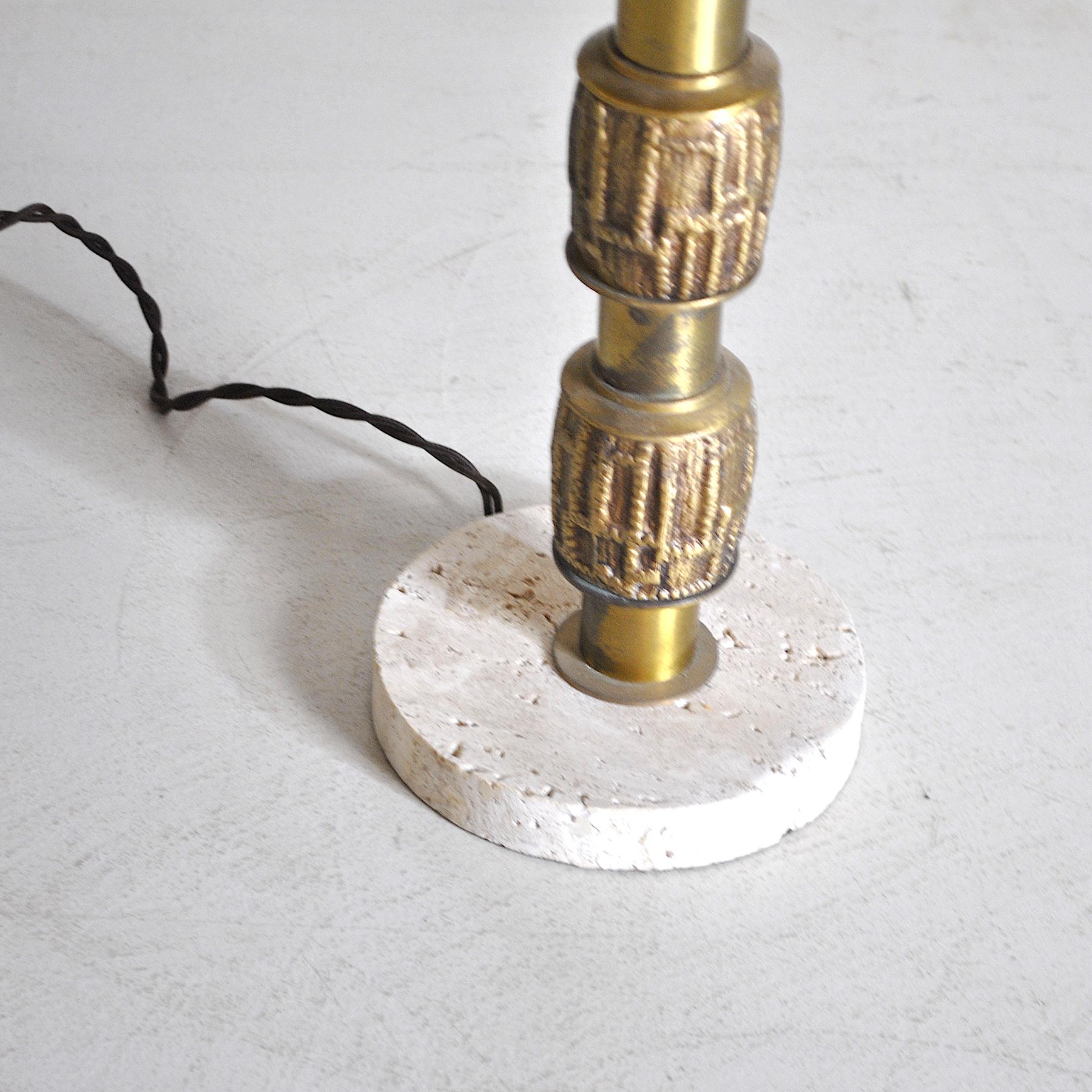 Late 20th Century Luciano Frigerio Set of Midcentury Table Lamps in Brass and Travertine, 1970s For Sale