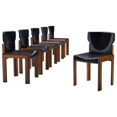 Vintage Luciano Frigerio Set of Six Black Leather Chairs