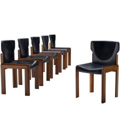 Luciano Frigerio Set of Six Black Leather Chairs