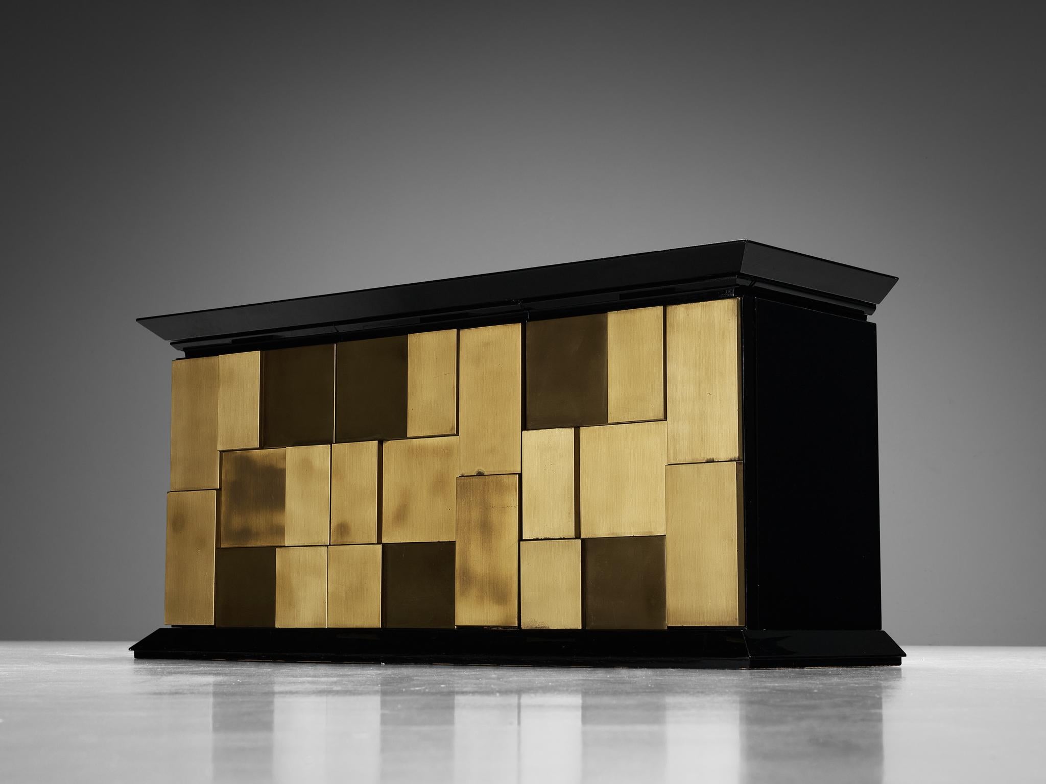 Luciano Frigerio Sideboard in Lacquered Wood and Geometric Brass Front  For Sale 6
