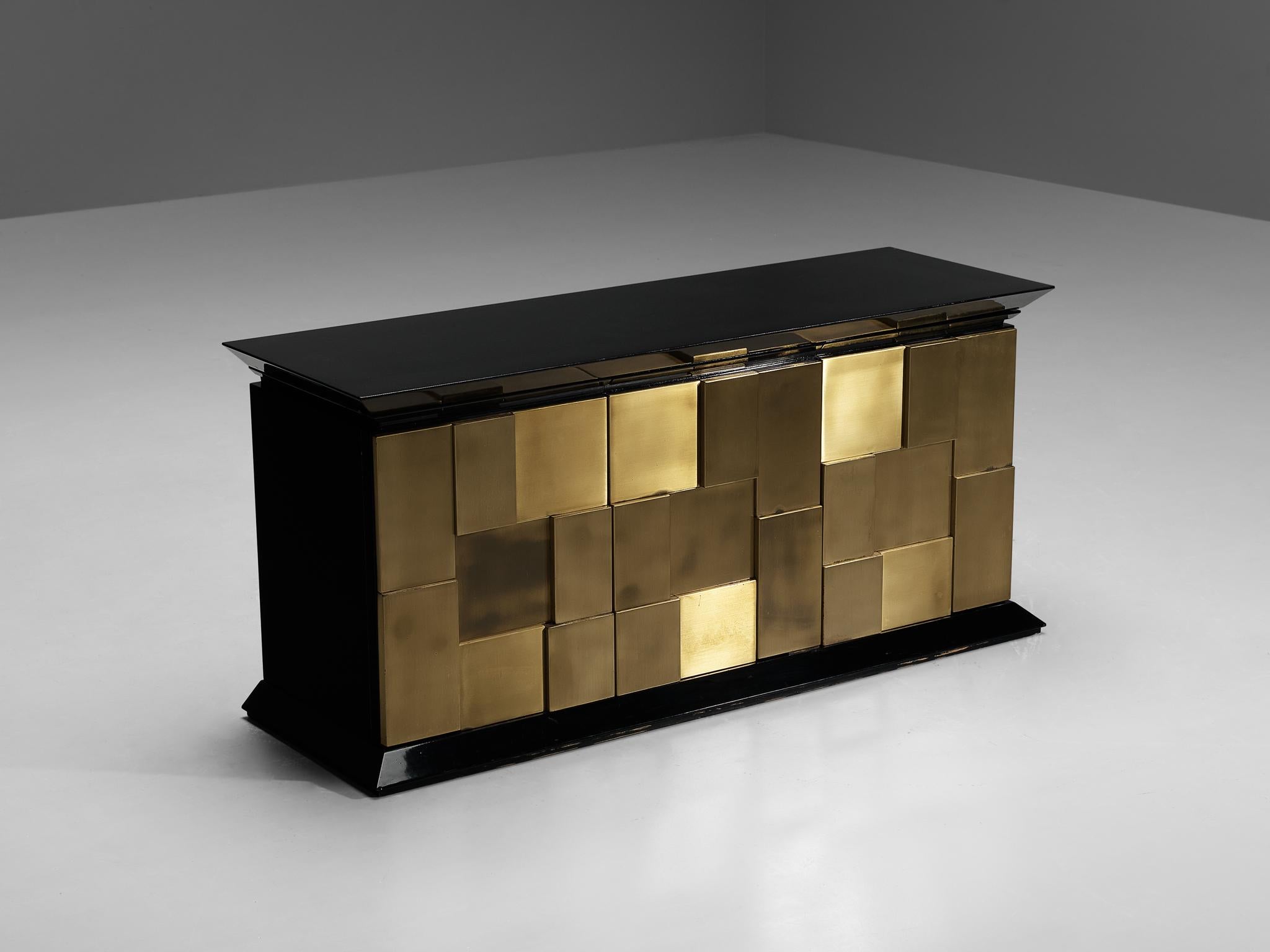 Luciano Frigerio Sideboard in Lacquered Wood and Geometric Brass Front  For Sale 7