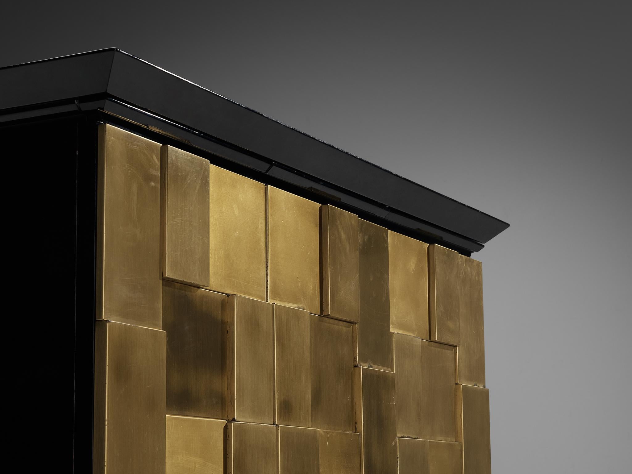 Italian Luciano Frigerio Sideboard in Lacquered Wood and Geometric Brass Front  For Sale