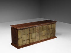 Luciano Frigerio Sideboard aus Nussbaum Wurzelholz und geometrischer Messingfront