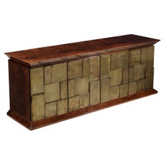 Luciano Frigerio Sideboard aus Nussbaum Wurzelholz und geometrischer Messingfront 