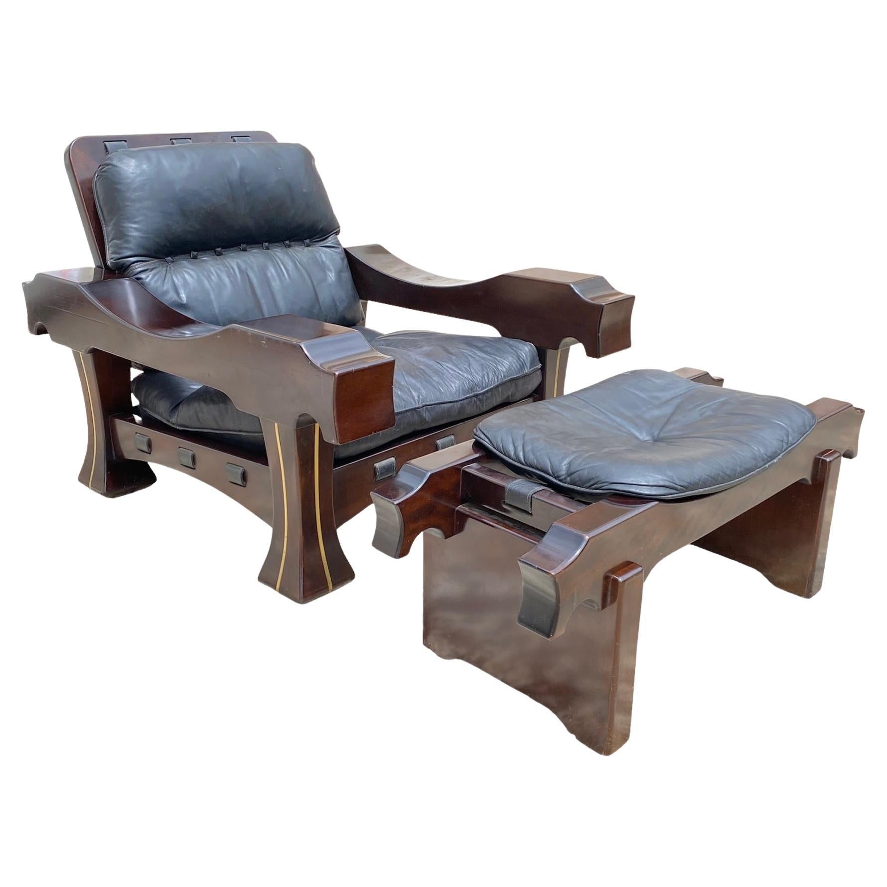 Luciano Frigerio "Ussaro" Armachair and Footrest For Sale