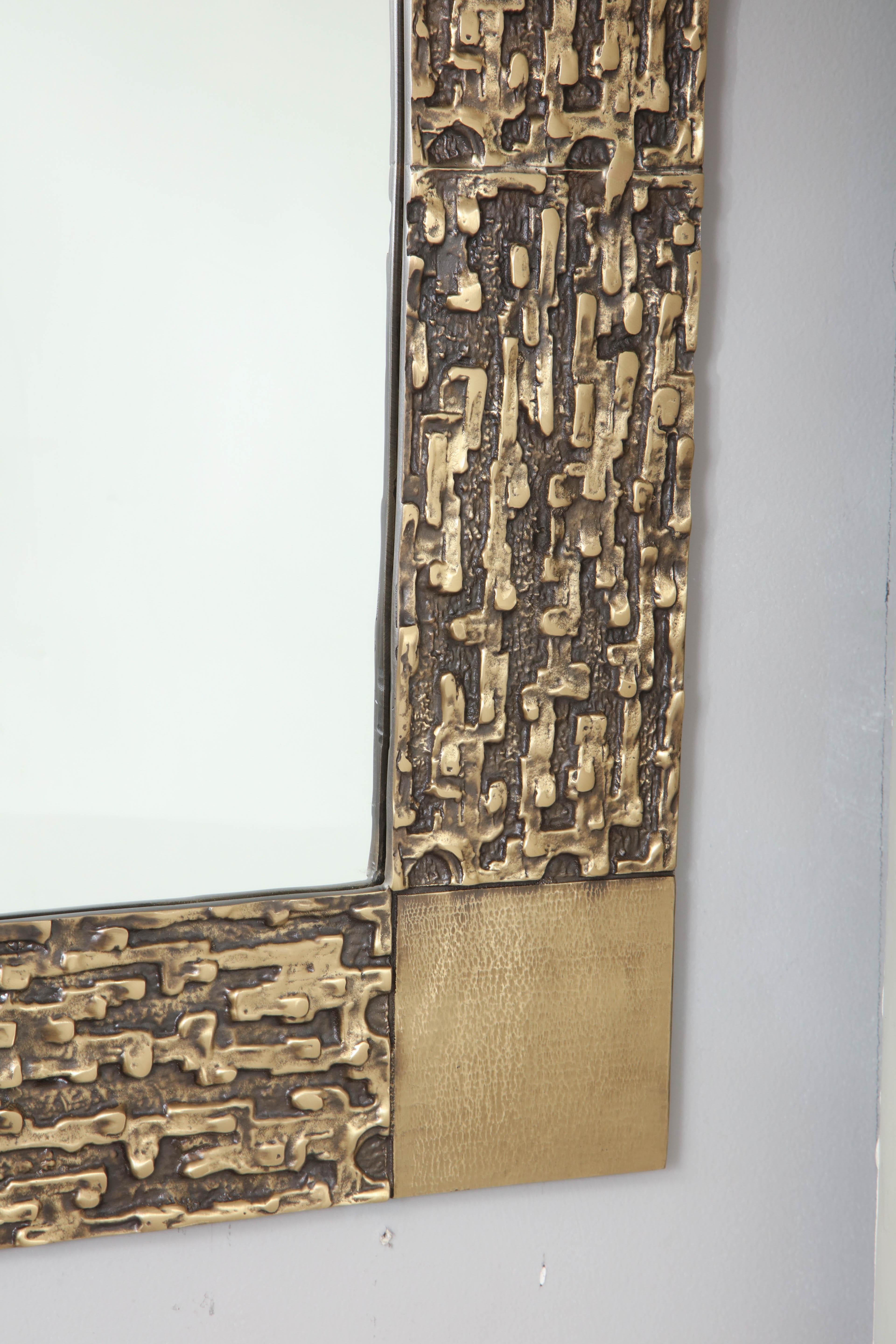 Brass Luciano Frigerio Vintage Brutalist Mirror