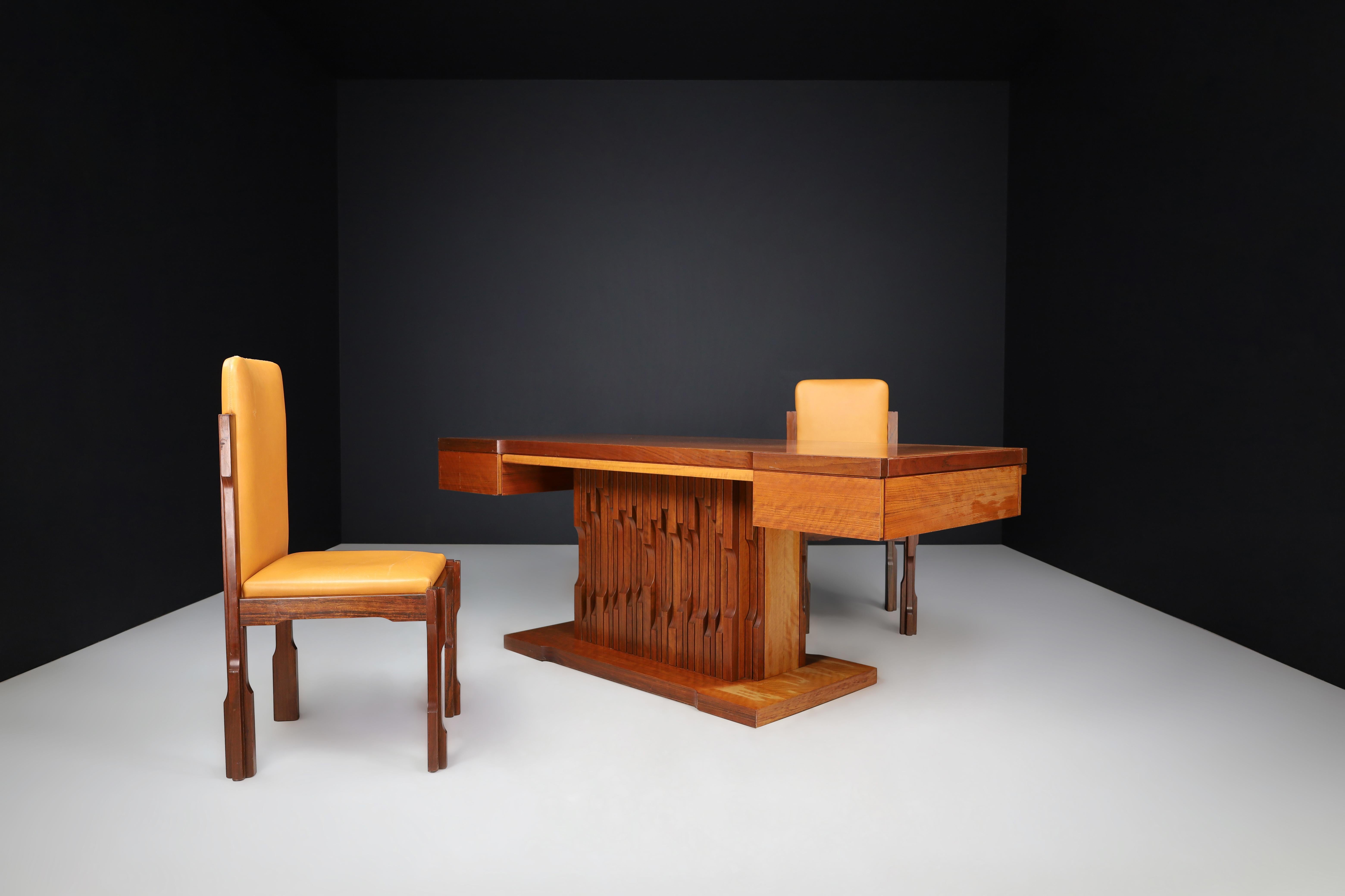 Luciano Frigerio Walnut and Leather Desk Chairs, Italy 1970s  For Sale 4