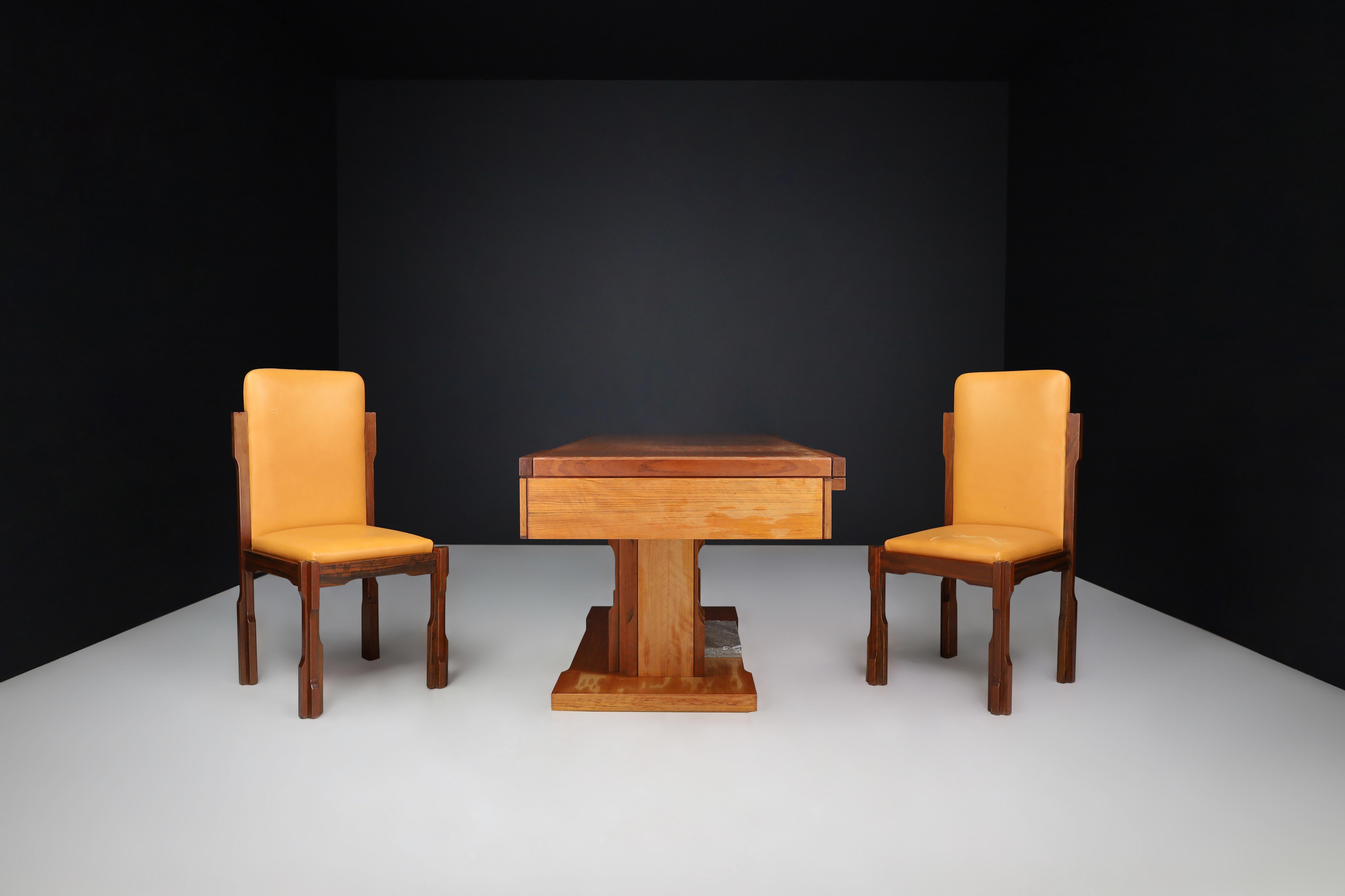 Luciano Frigerio Walnut and Leather Desk Chairs, Italy 1970s  For Sale 5