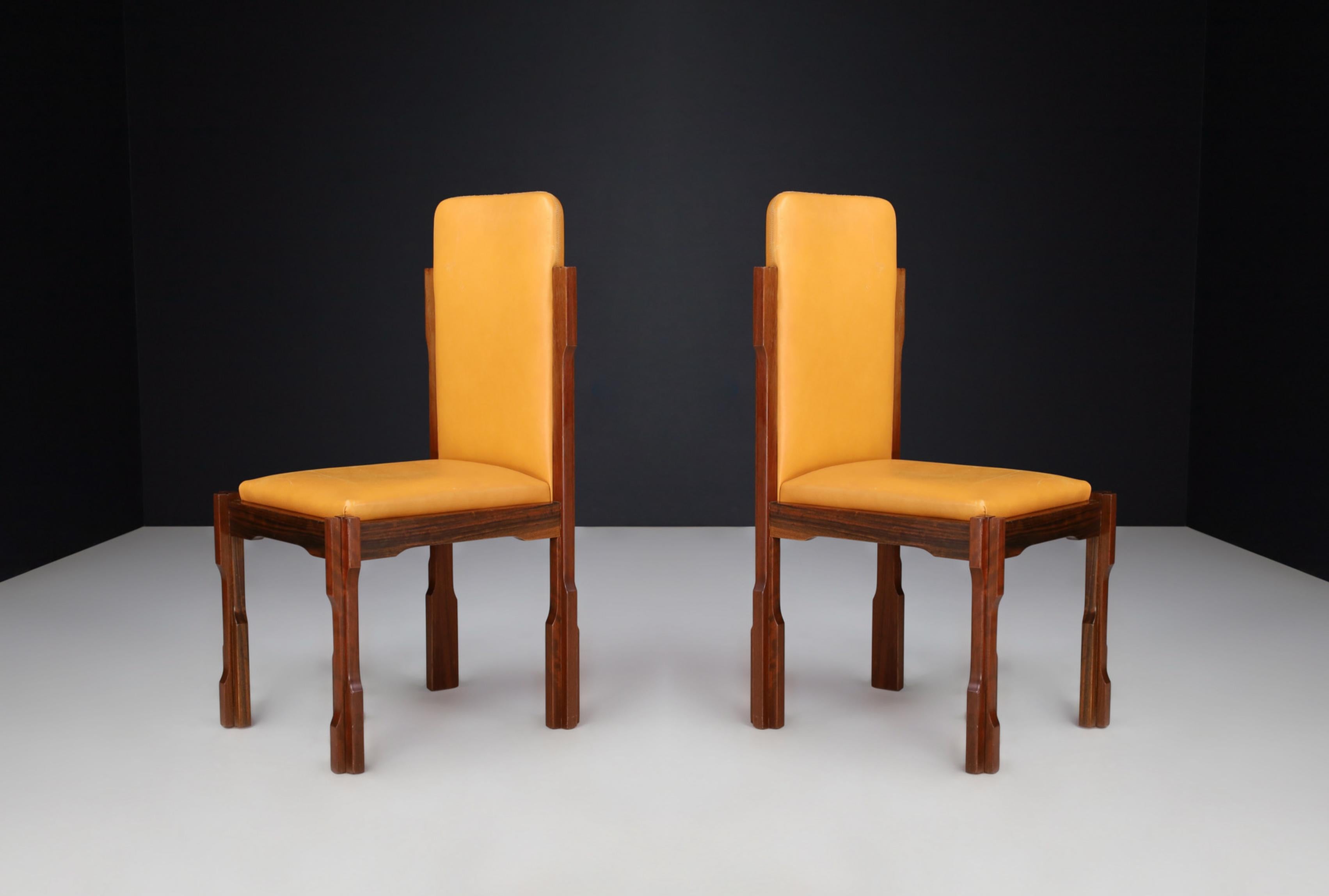 Brutalist Luciano Frigerio Walnut and Leather Desk Chairs, Italy 1970s  For Sale