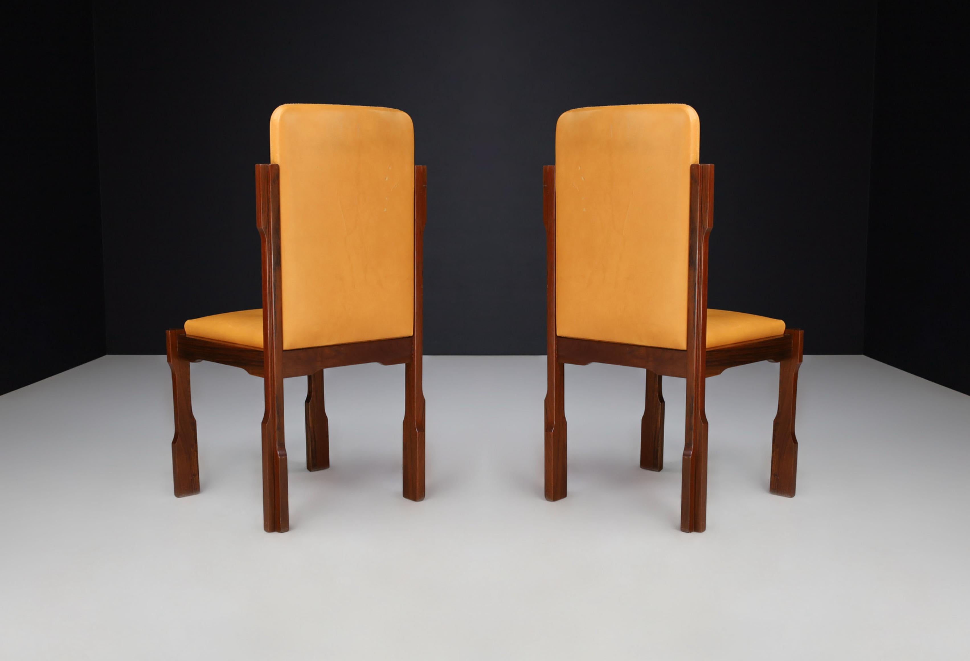 Italian Luciano Frigerio Walnut and Leather Desk Chairs, Italy 1970s  For Sale