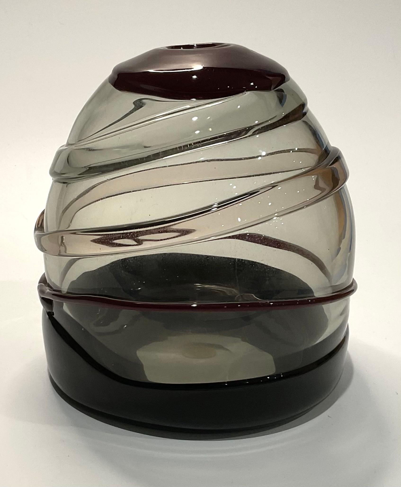 Luciano Gaspari Artist Signed Murano Art Glass Sasso Vase with Applied Bands  In Good Condition For Sale In Ann Arbor, MI