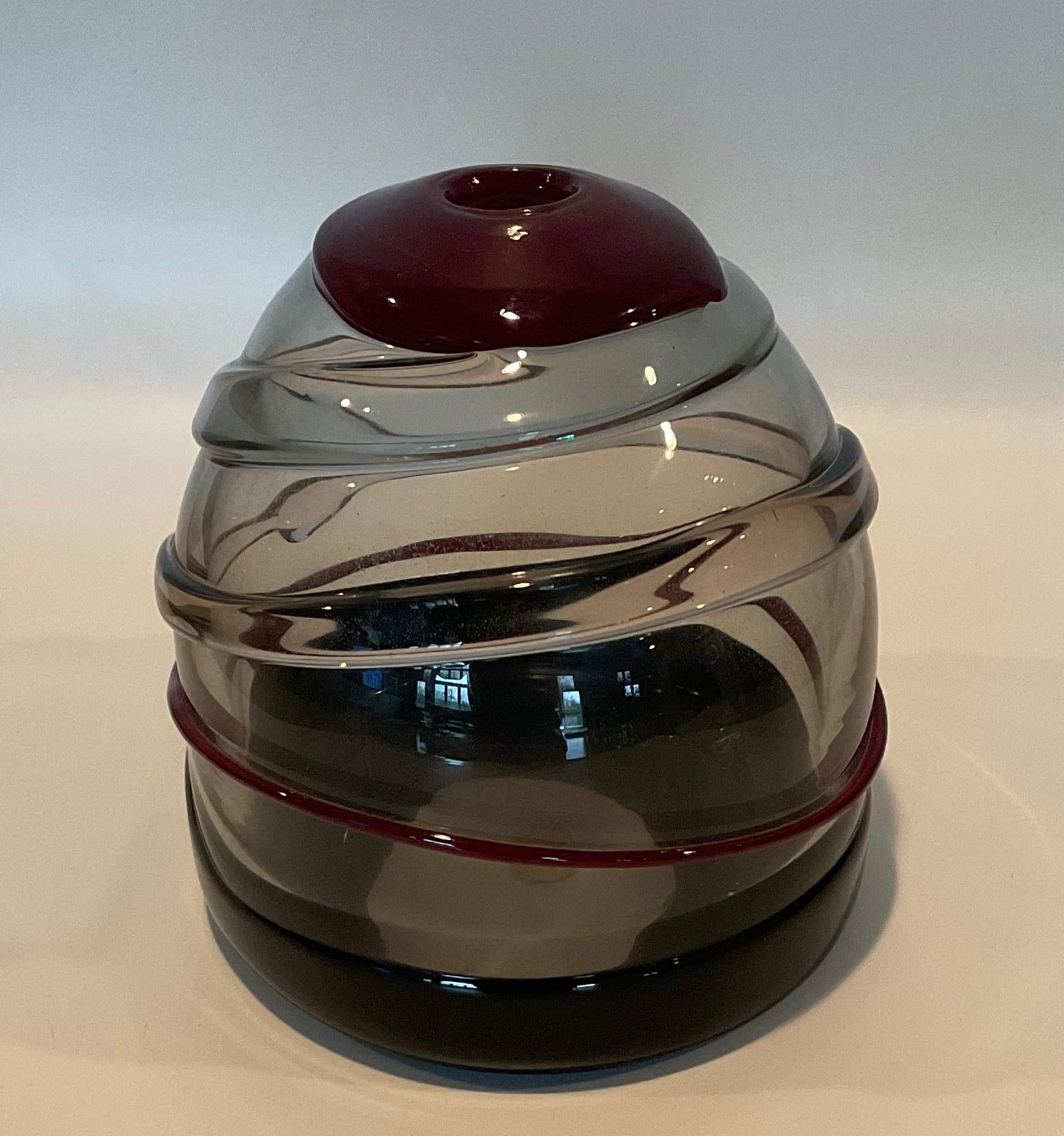 Luciano Gaspari Artist Signed Murano Art Glass Sasso Vase with Applied Bands  For Sale 4