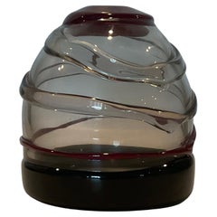 Luciano Gaspari Artist Signed Murano Art Glass Sasso Vase with Applied Bands
