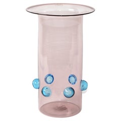 Luciano Gaspari Blown Light Pink Blue Bubbles Murano Glass Vase Salviati, Italy