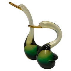 Luciano Gaspari Salviati Murano Pair Solid Glass Sommerso Duck Sculptures Label