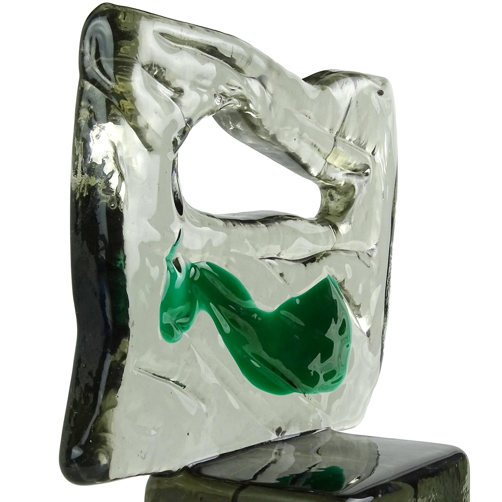 Mid-Century Modern Luciano Gaspari Salviati Murano Smoky Green Italian Art Glass Abstract Sculpture