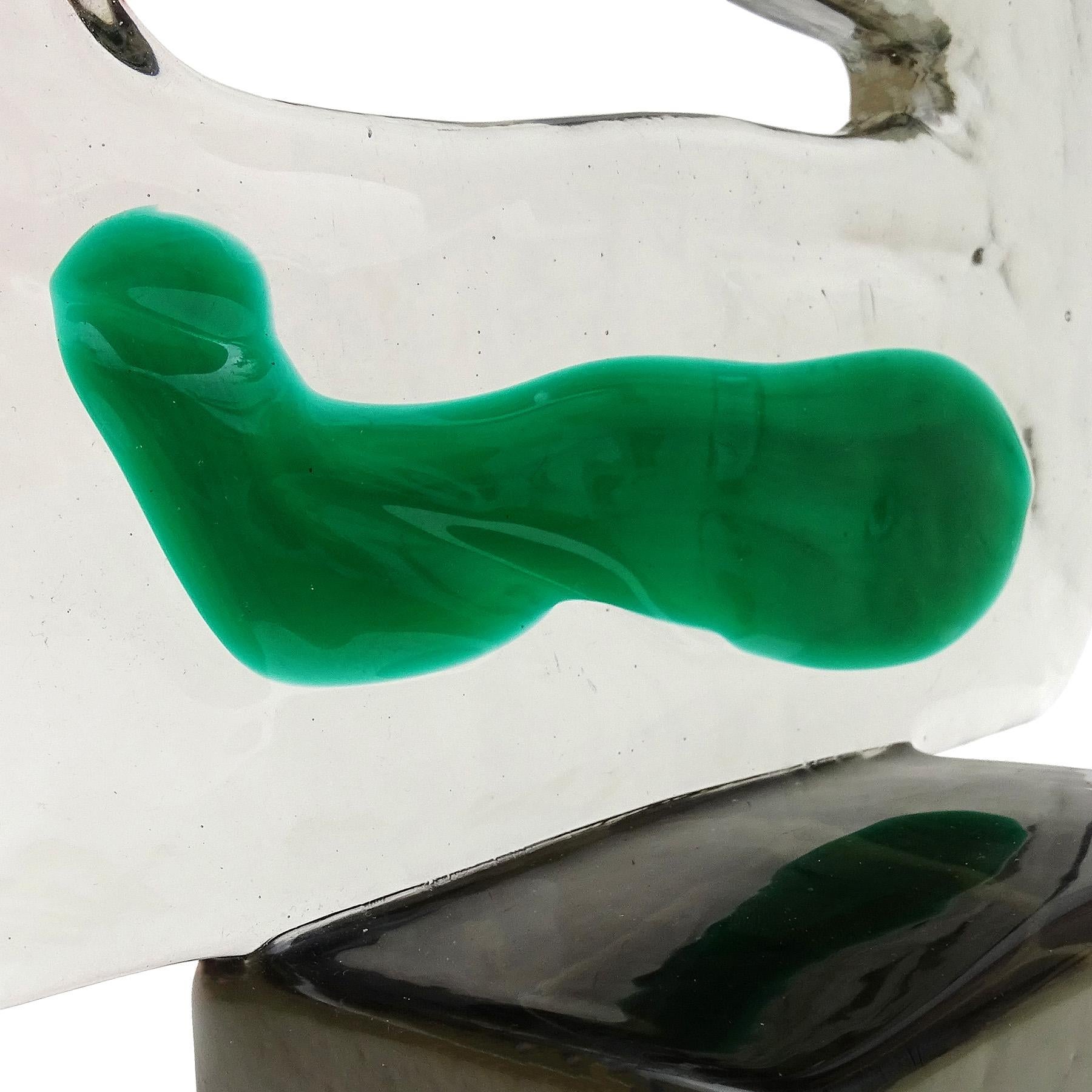 Mid-Century Modern Luciano Gaspari Salviati Murano Smoky Green Italian Art Glass Abstract Sculpture en vente