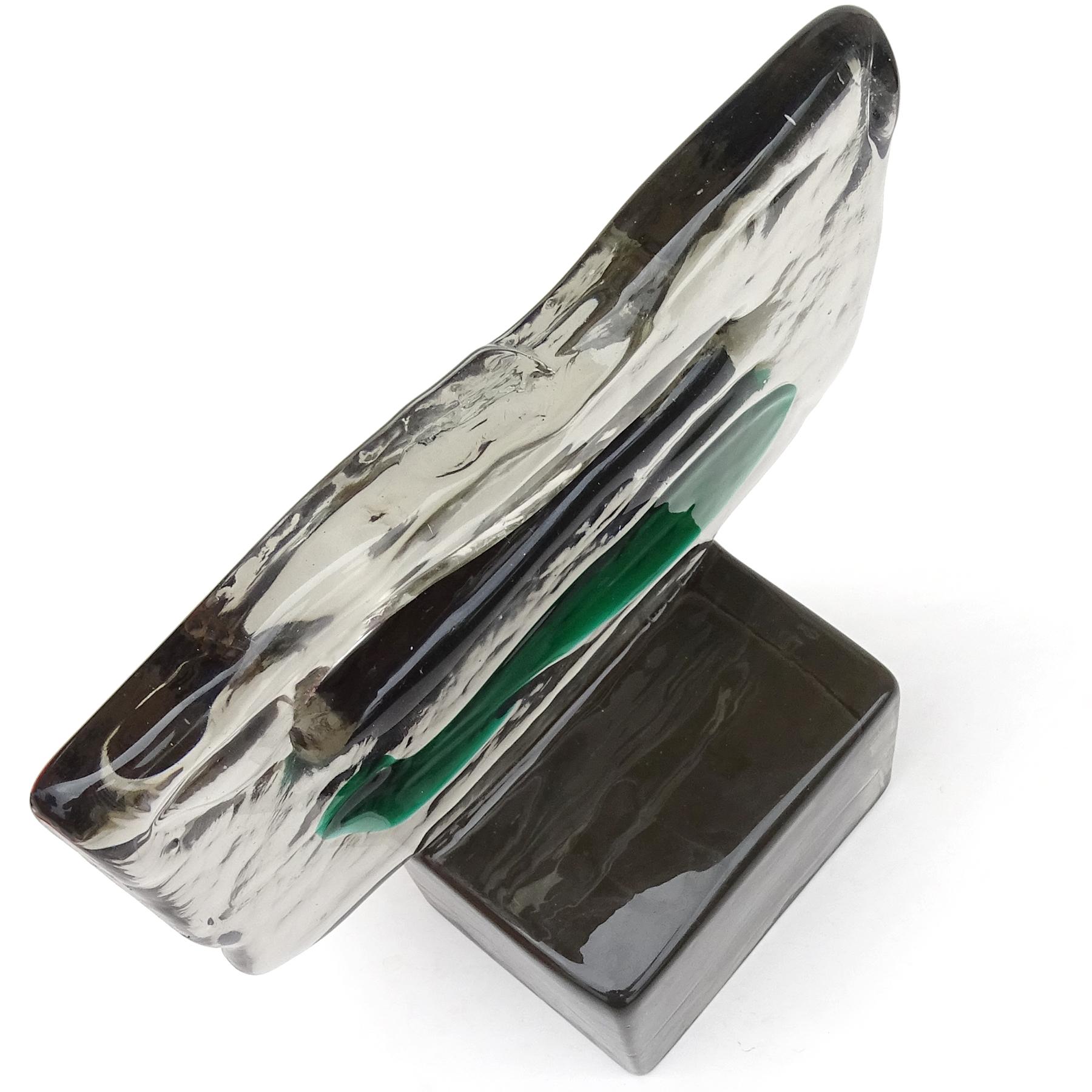 italien Luciano Gaspari Salviati Murano Smoky Green Italian Art Glass Abstract Sculpture en vente