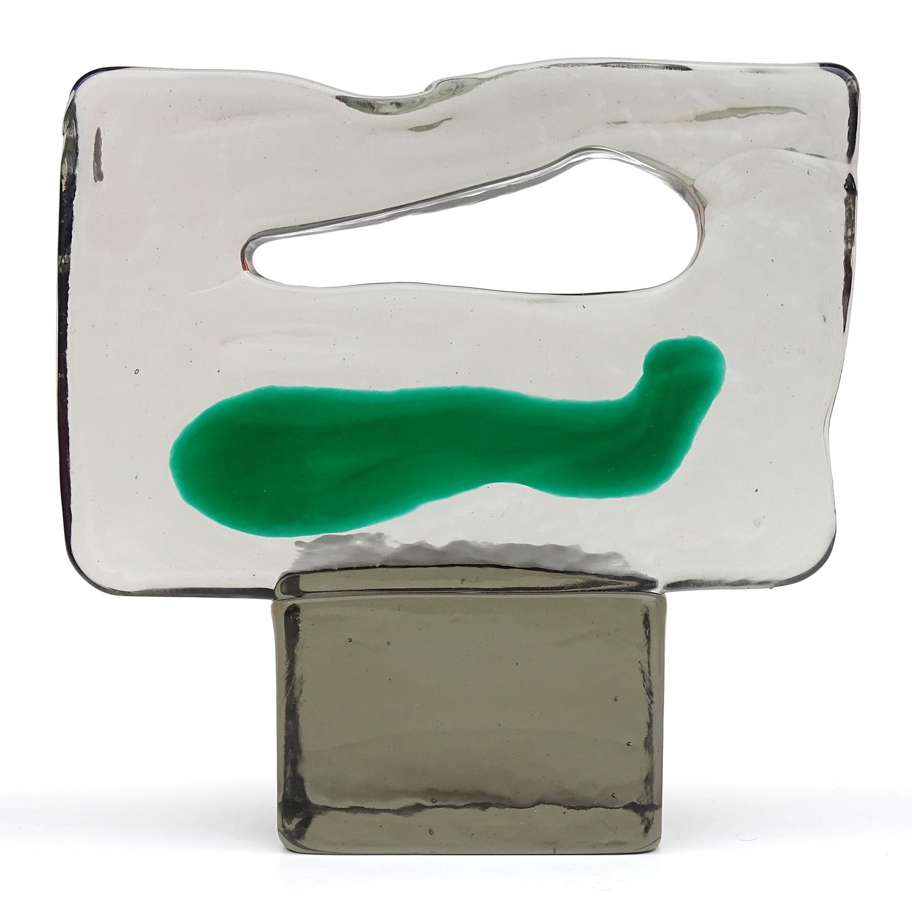 Luciano Gaspari Salviati Murano Smoky Green Italian Art Glass Abstract Sculpture In Good Condition For Sale In Kissimmee, FL