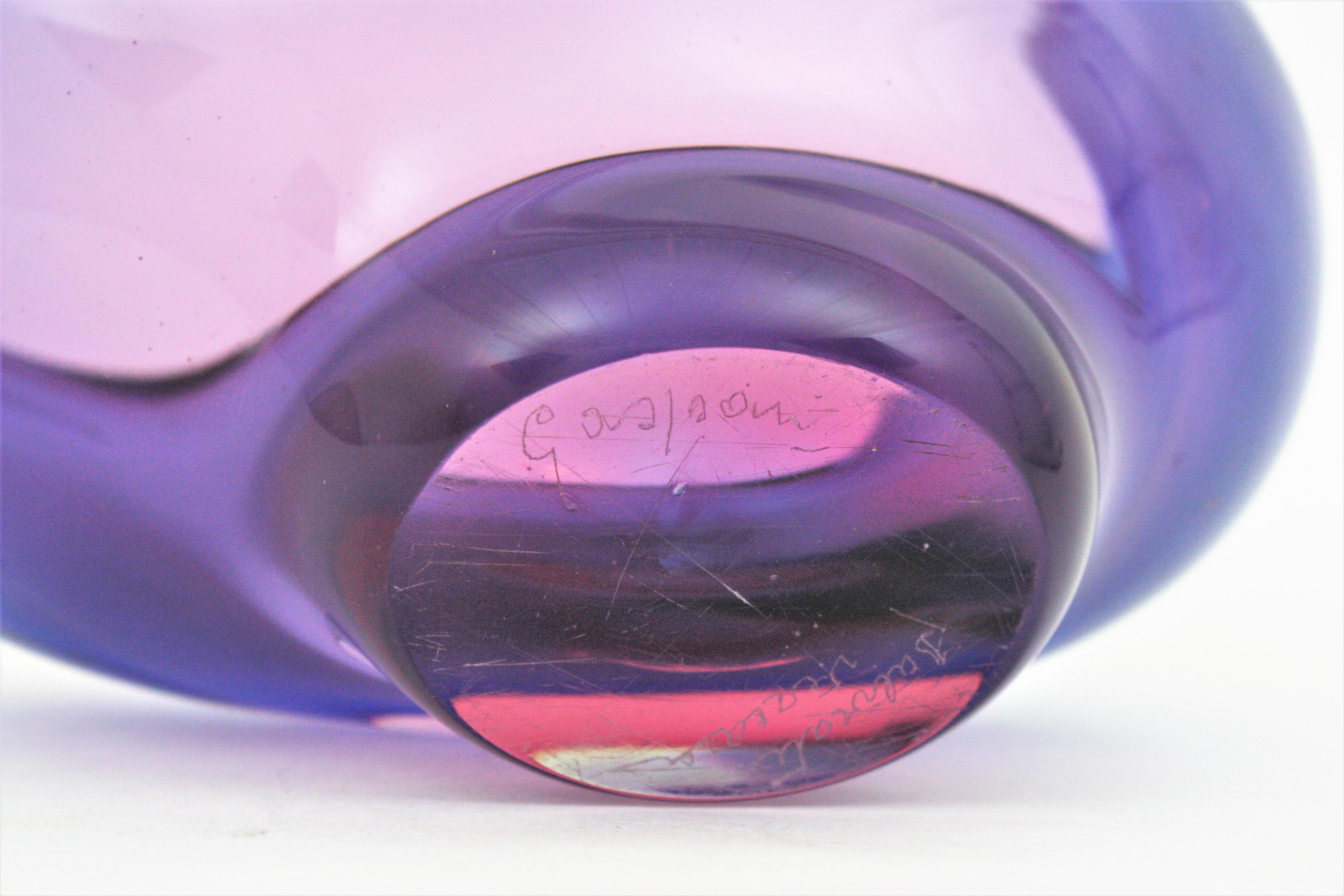 Luciano Gaspari Salviati Signed Murano Purple Pink Blue Sommerso Art Glass Bowl For Sale 4