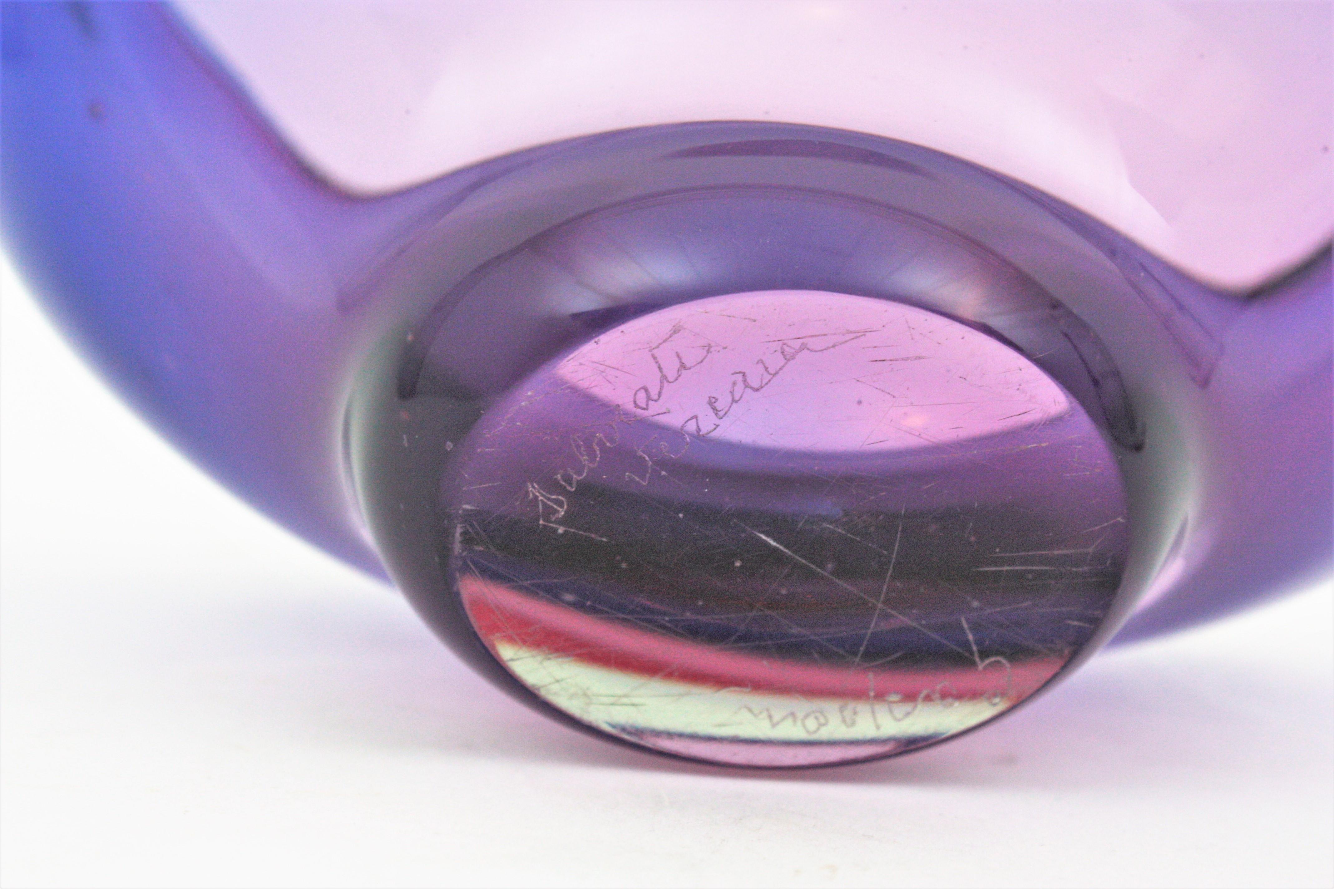 Luciano Gaspari Salviati Signed Murano Purple Pink Blue Sommerso Art Glass Bowl For Sale 5