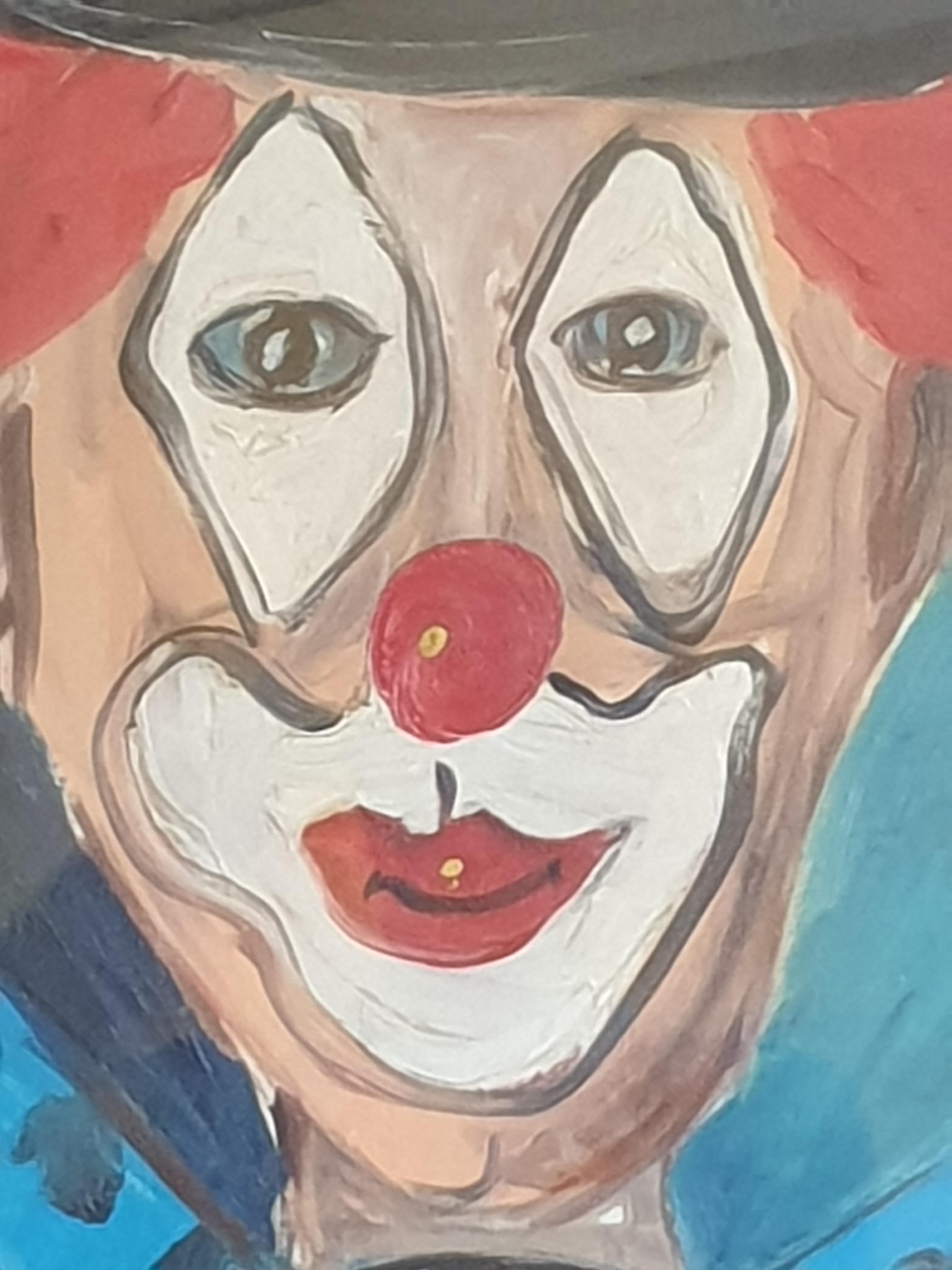 Coco the Clown in Top Hat and Bow Tie. Milan School, Italian Oil on Canvas. For Sale 5