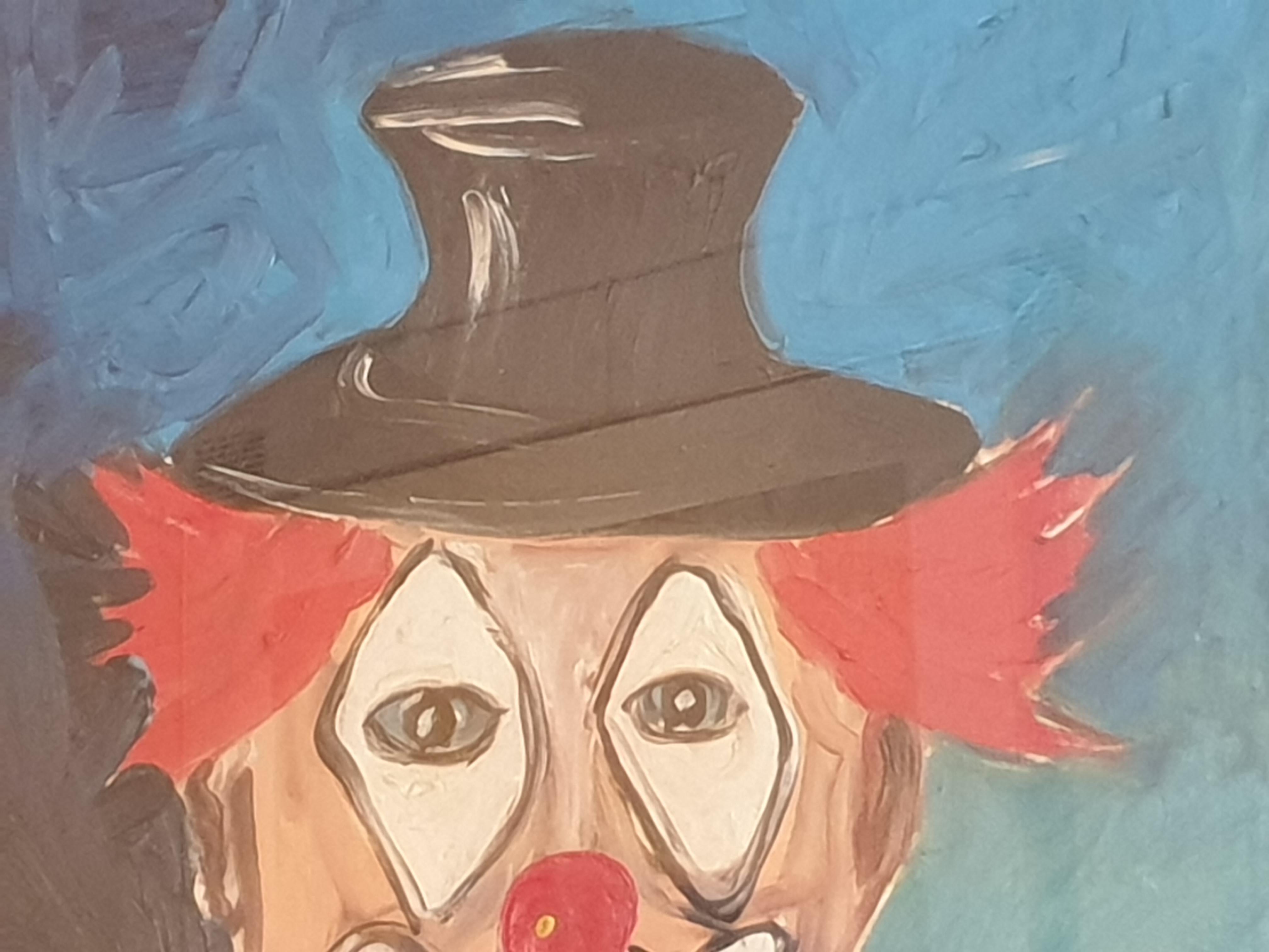 Coco the Clown in Top Hat and Bow Tie. Milan School, Italian Oil on Canvas. For Sale 6