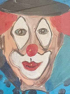 Coco the Clown in Top Hat and Bow Tie. Milan School, Italian Oil on Canvas.
