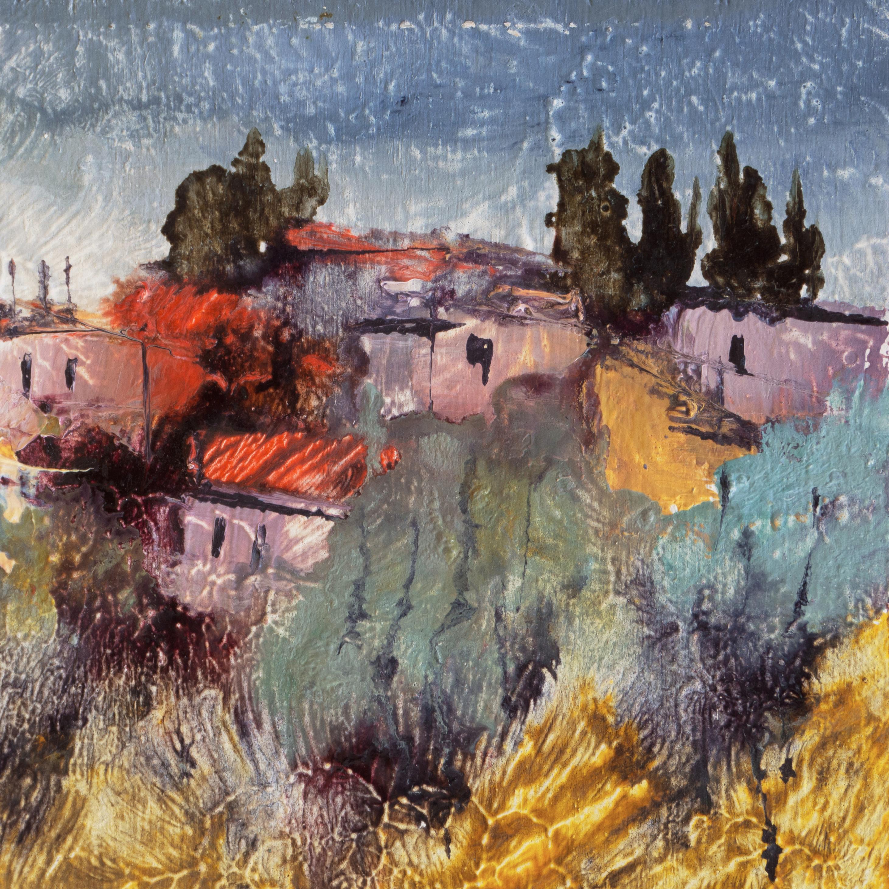 Paysage toscan, post-impressionnisme italien - Gris Landscape Painting par Luciano Pasquini