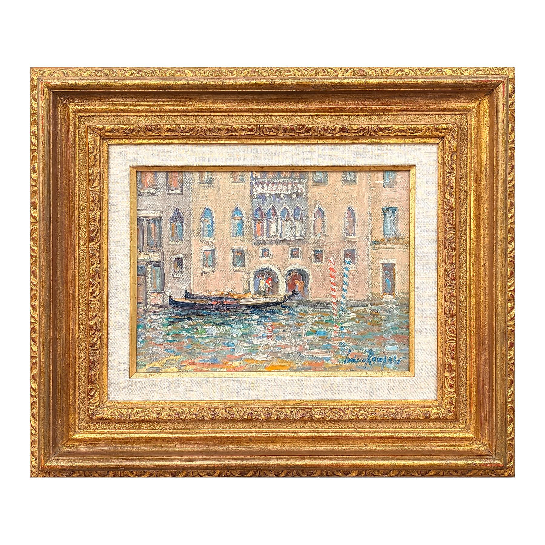 Paisaje italiano de canales venecianos en tonos pastel de estilo impresionista - Painting de Luciano Rampaso