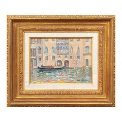 Pastel Toned Impressionist Style Italian Landscape Painting of Venetian Canals