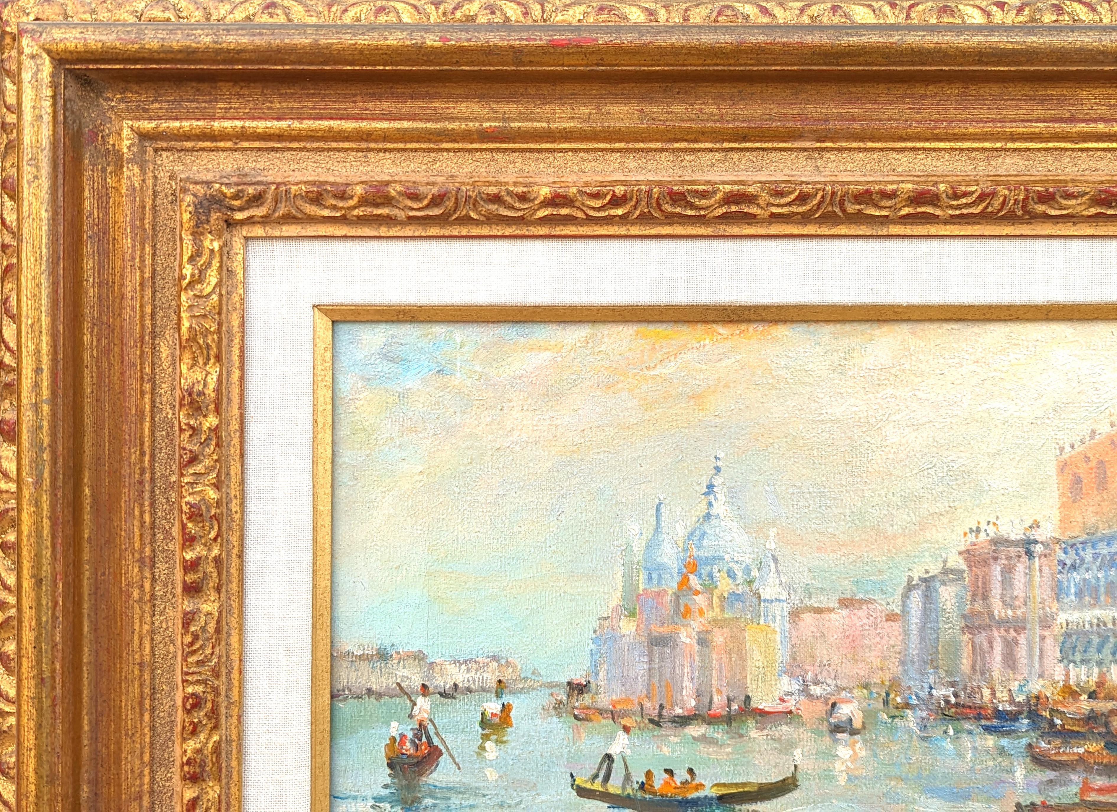 Pintura de paisaje italiano de góndolas venecianas en tonos pastel de estilo impresionista - Painting Impresionista de Luciano Rampaso