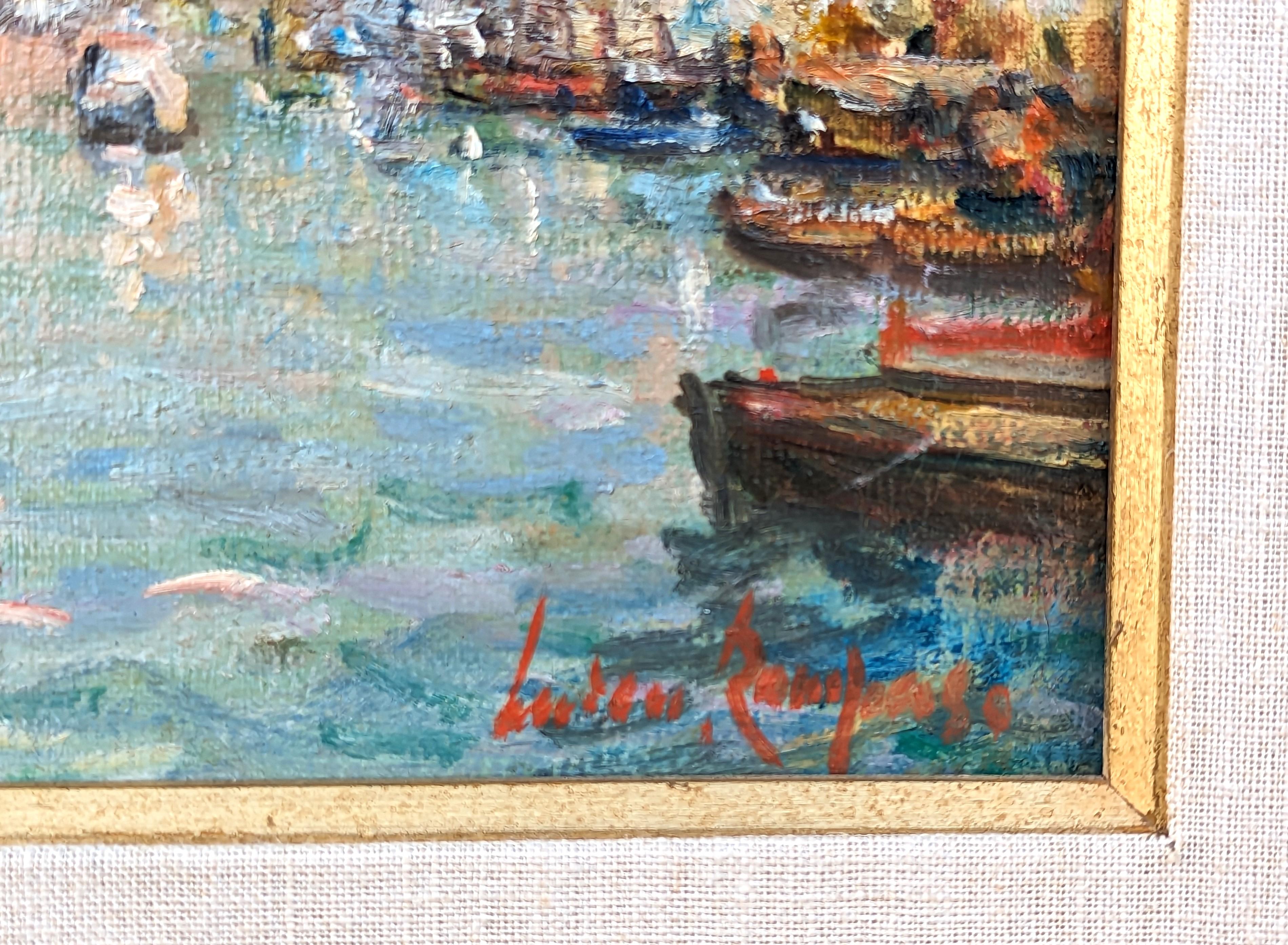 Pintura de paisaje italiano de góndolas venecianas en tonos pastel de estilo impresionista 2