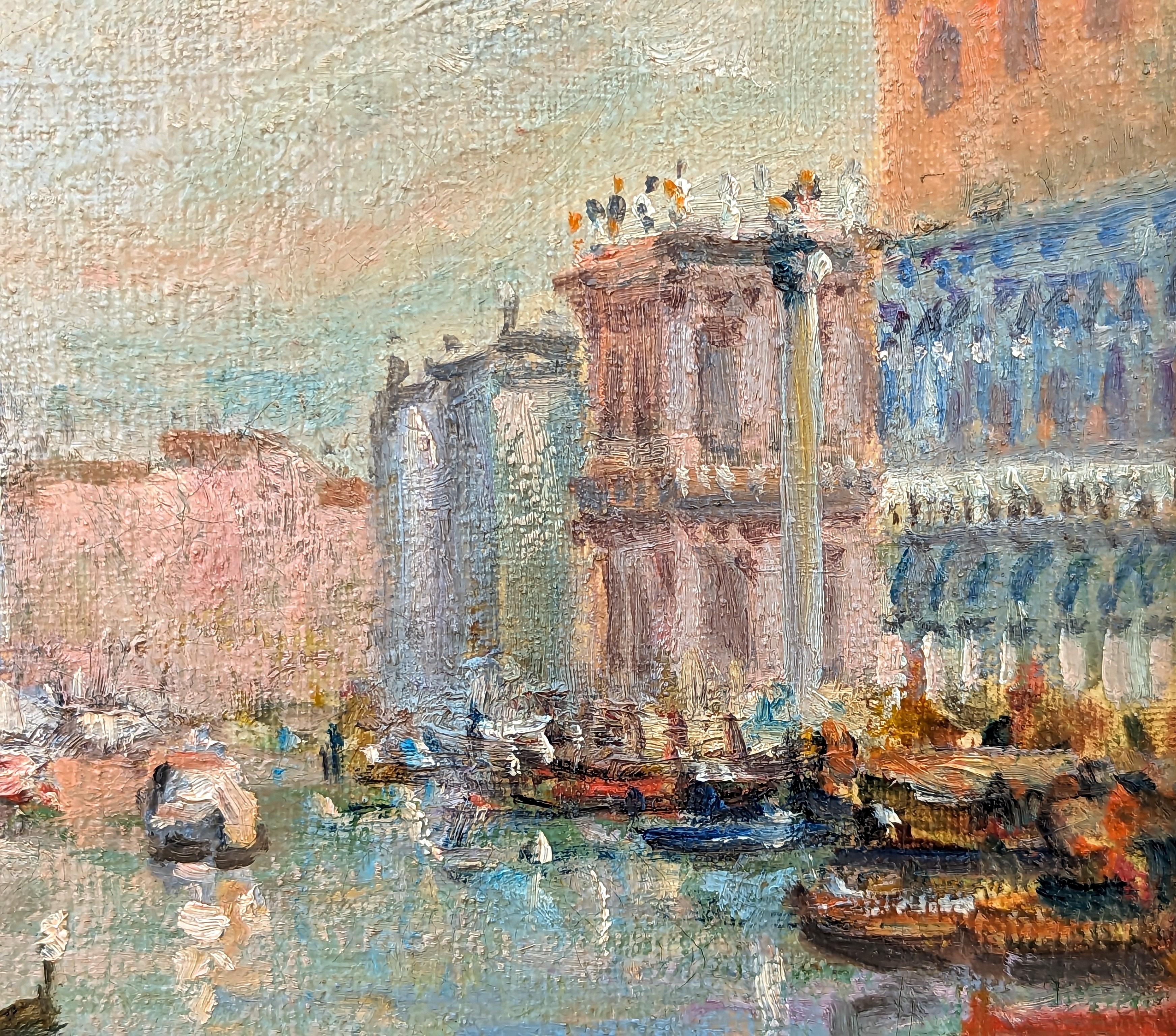 Pintura de paisaje italiano de góndolas venecianas en tonos pastel de estilo impresionista 4