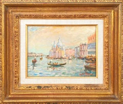 Pastellfarben getöntes italienisches Landschaftsgemälde im impressionistischen Stil mit venezianischen Gondeln