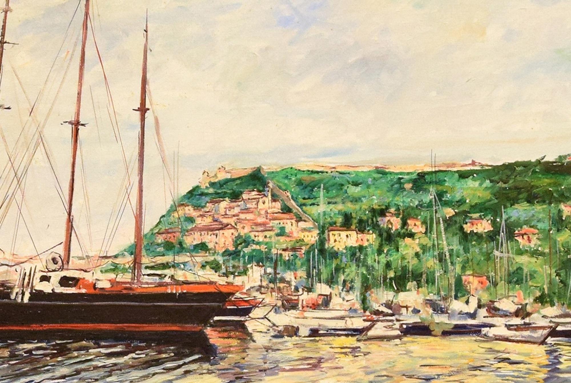 View of Isola d'Elba - Oil on Canvas by Luciano Sacco - 1970s For Sale 1