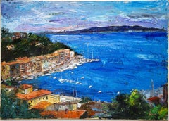 View of Porto Santo Stefano - Oil on Canvas by Luciano Sacco - 1980s