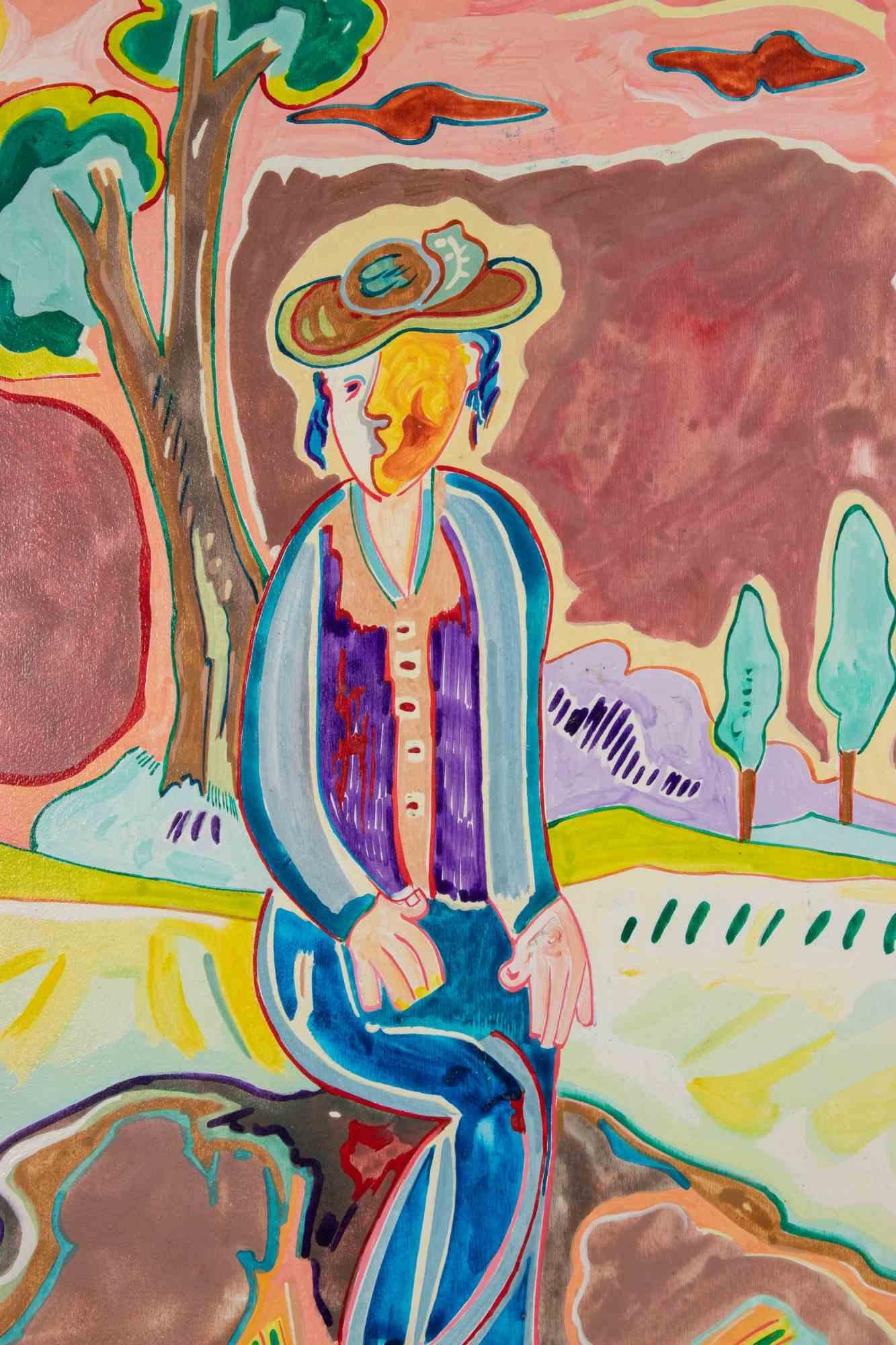 Country Figure - Painting by Luciano Schifano - 1987 For Sale 1