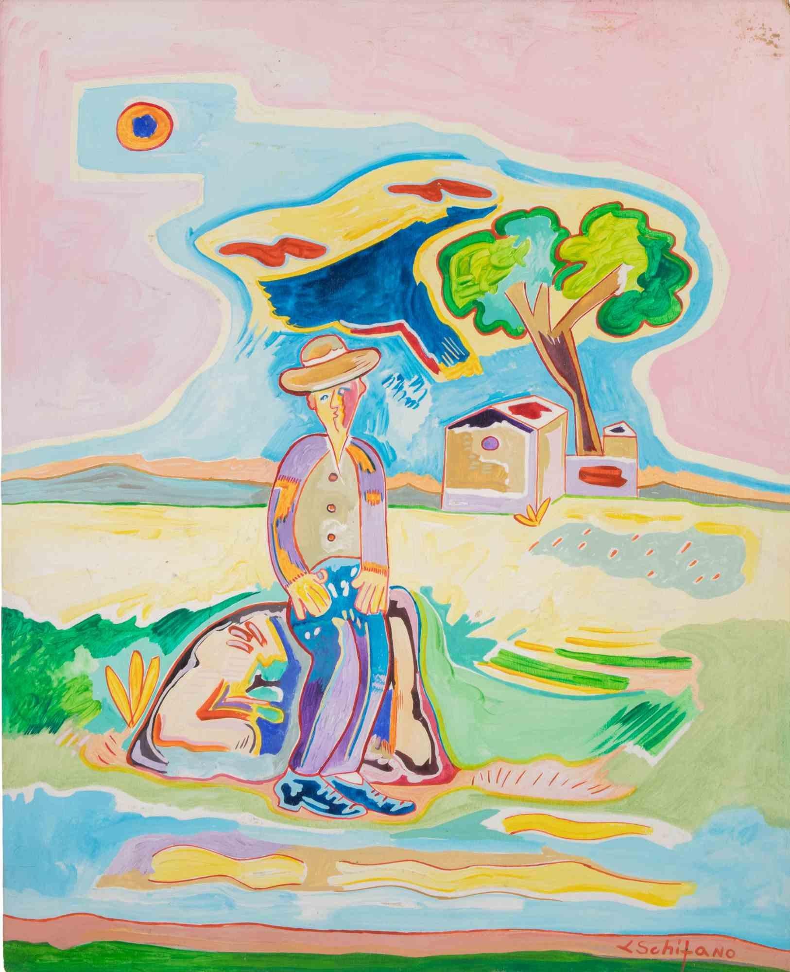 Country Figure - Painting by Luciano Schifano - 1987