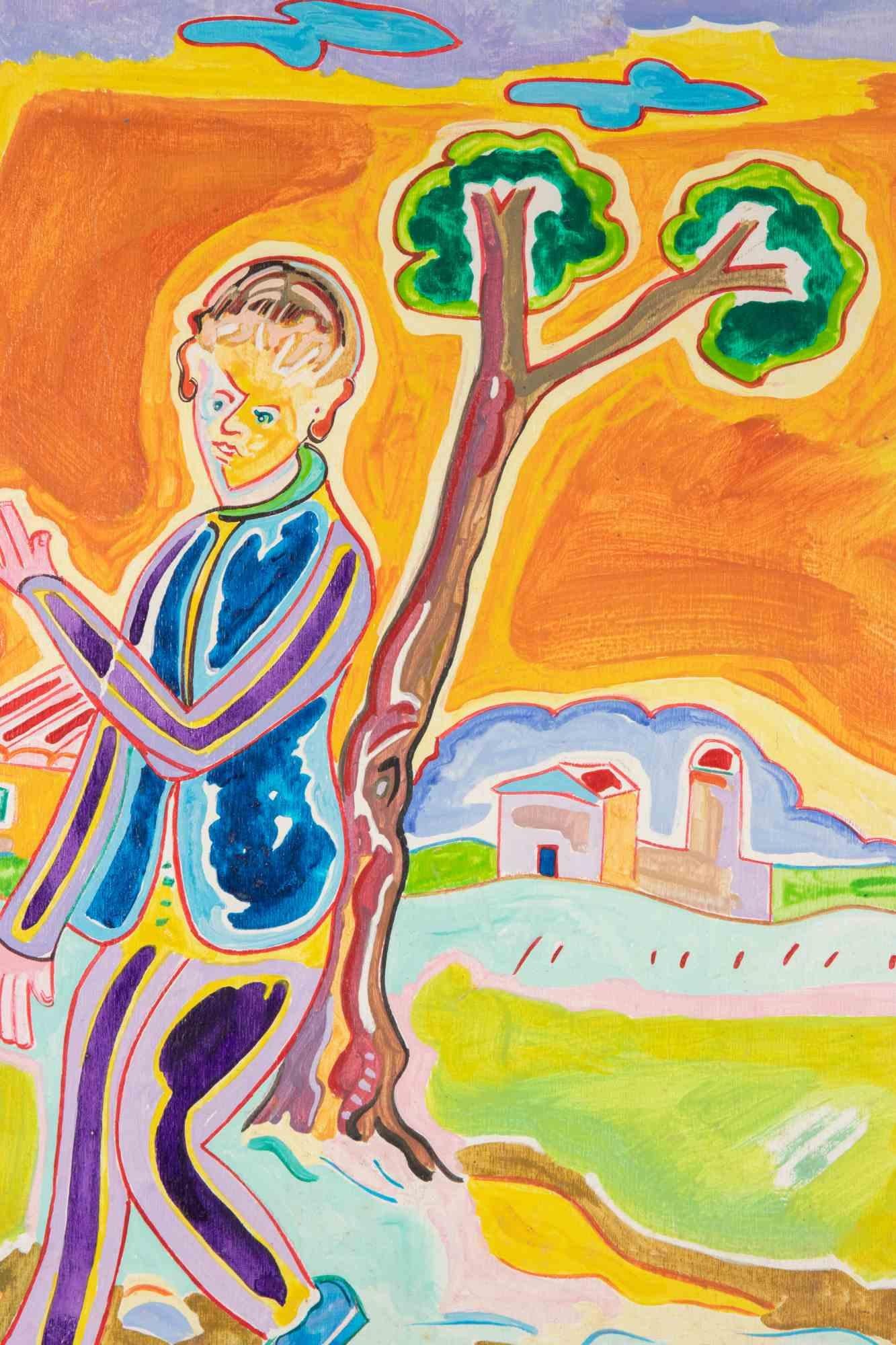 Country Figure - Painting by Luciano Schifano - 1988 For Sale 1