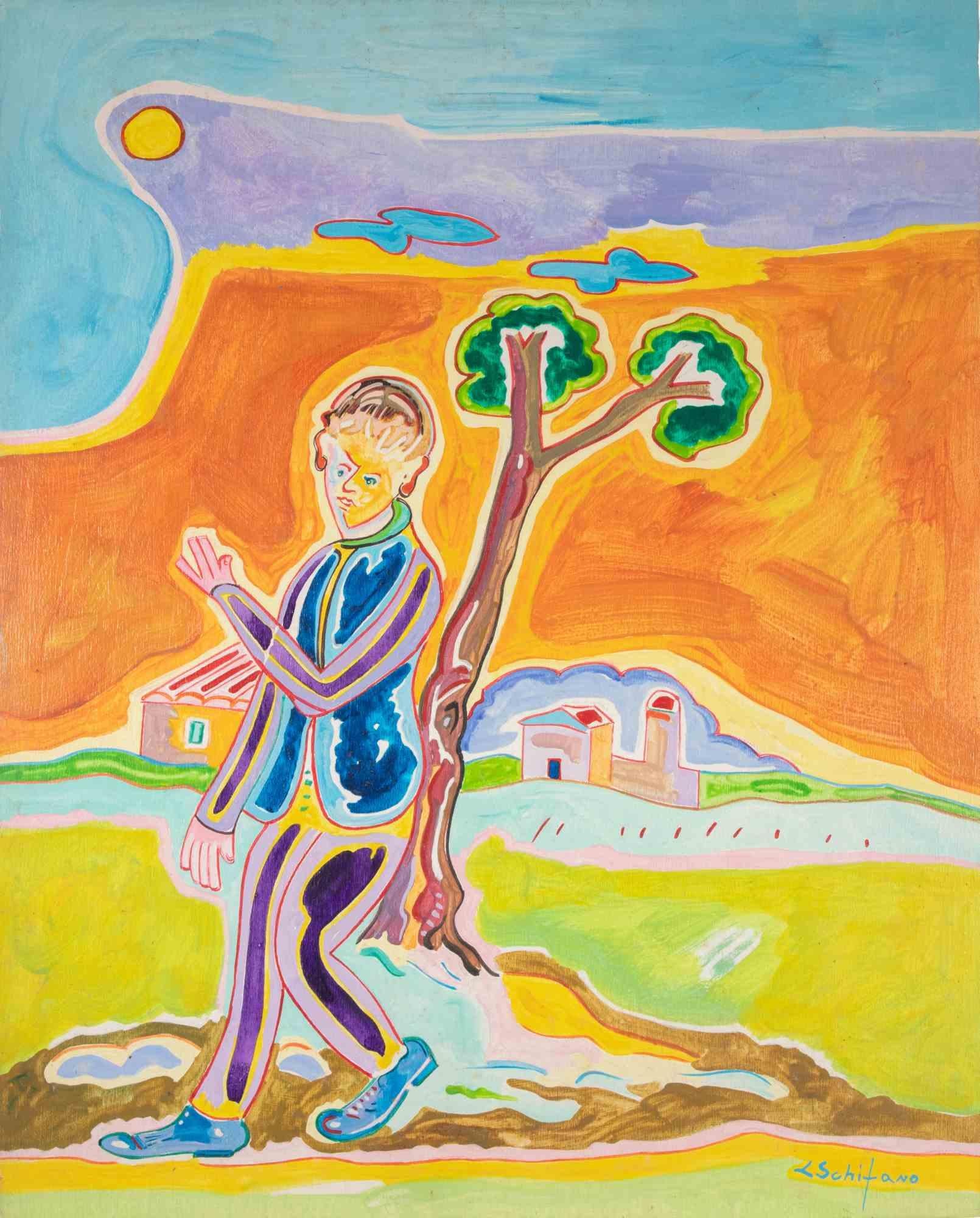 Country Figure - Painting by Luciano Schifano - 1988