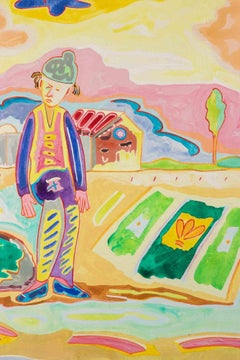 Figur und Landhaus - Gemälde von Luciano Schifano - 1988