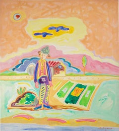 Figure and Cottage - Painting by Luciano Schifano - 1988